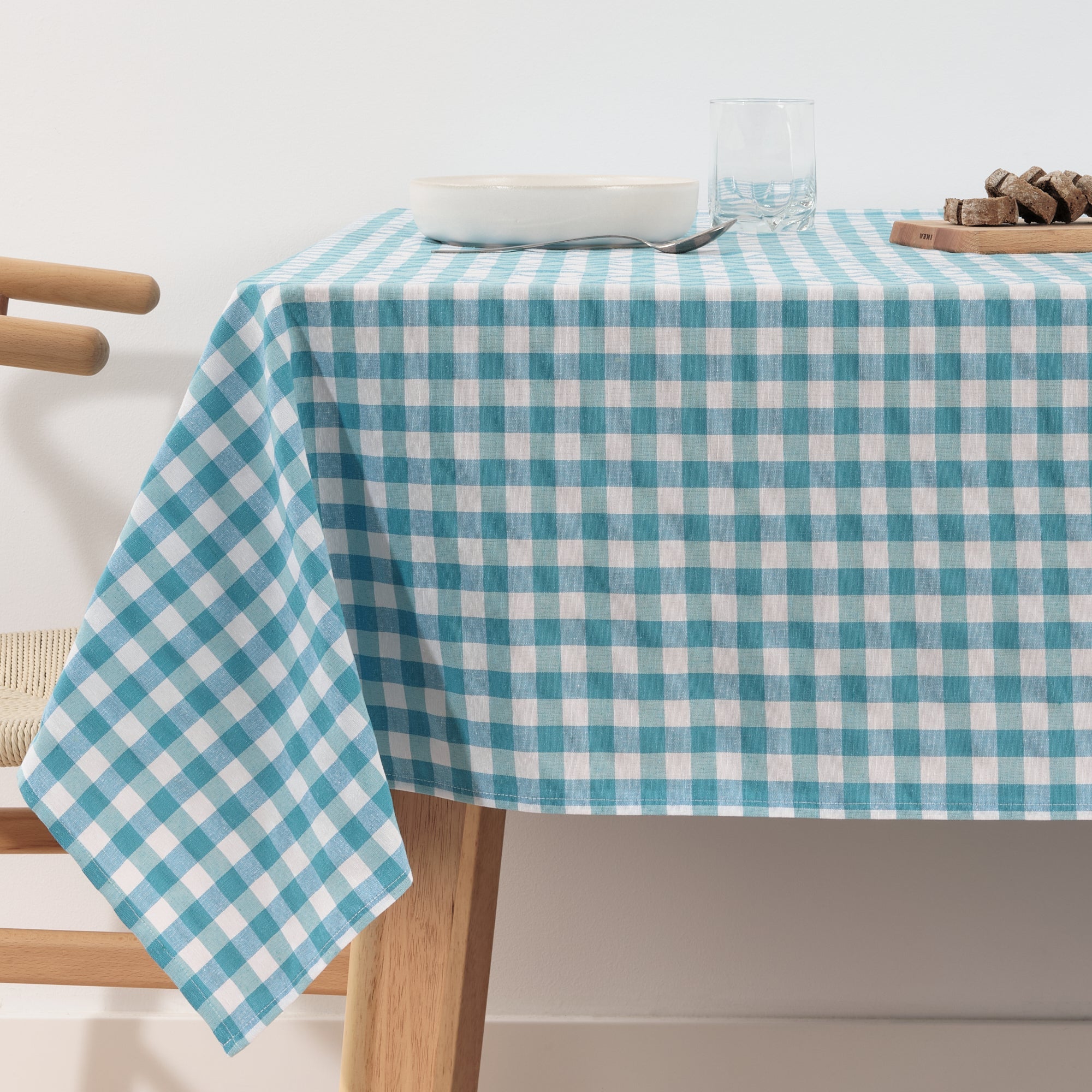 Fleckenabweisende, wasserdichte Vichy-Tischdecke Azul claro Stoffgefül – Muaré