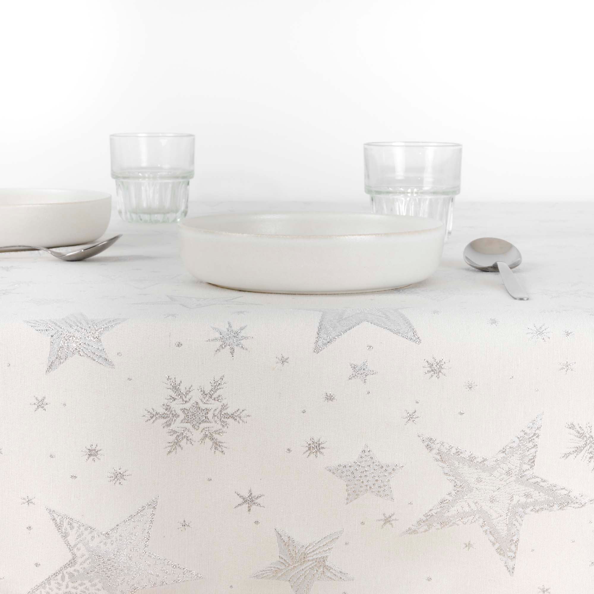 Mantel jacquard 31114A Natural Plata Lurex