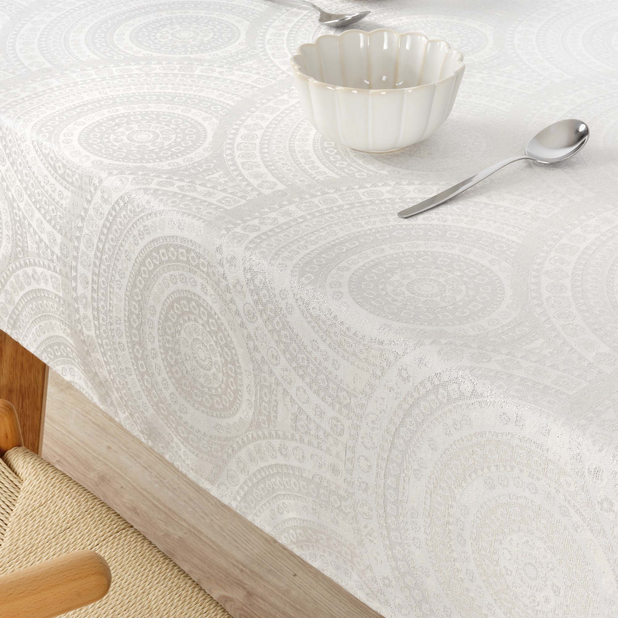 Mantel jacquard R17676 Natural Plata Lurex