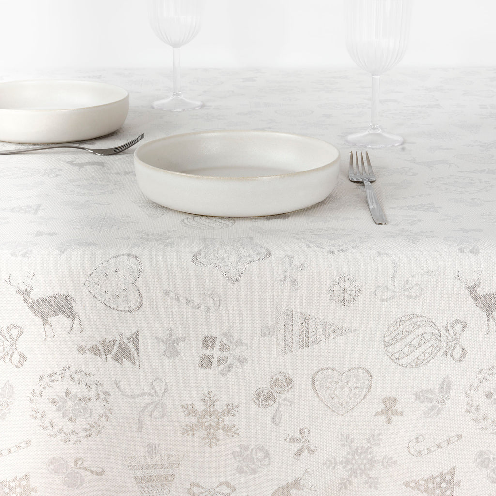 Mantel jacquard R22119 Natural Plata Lurex