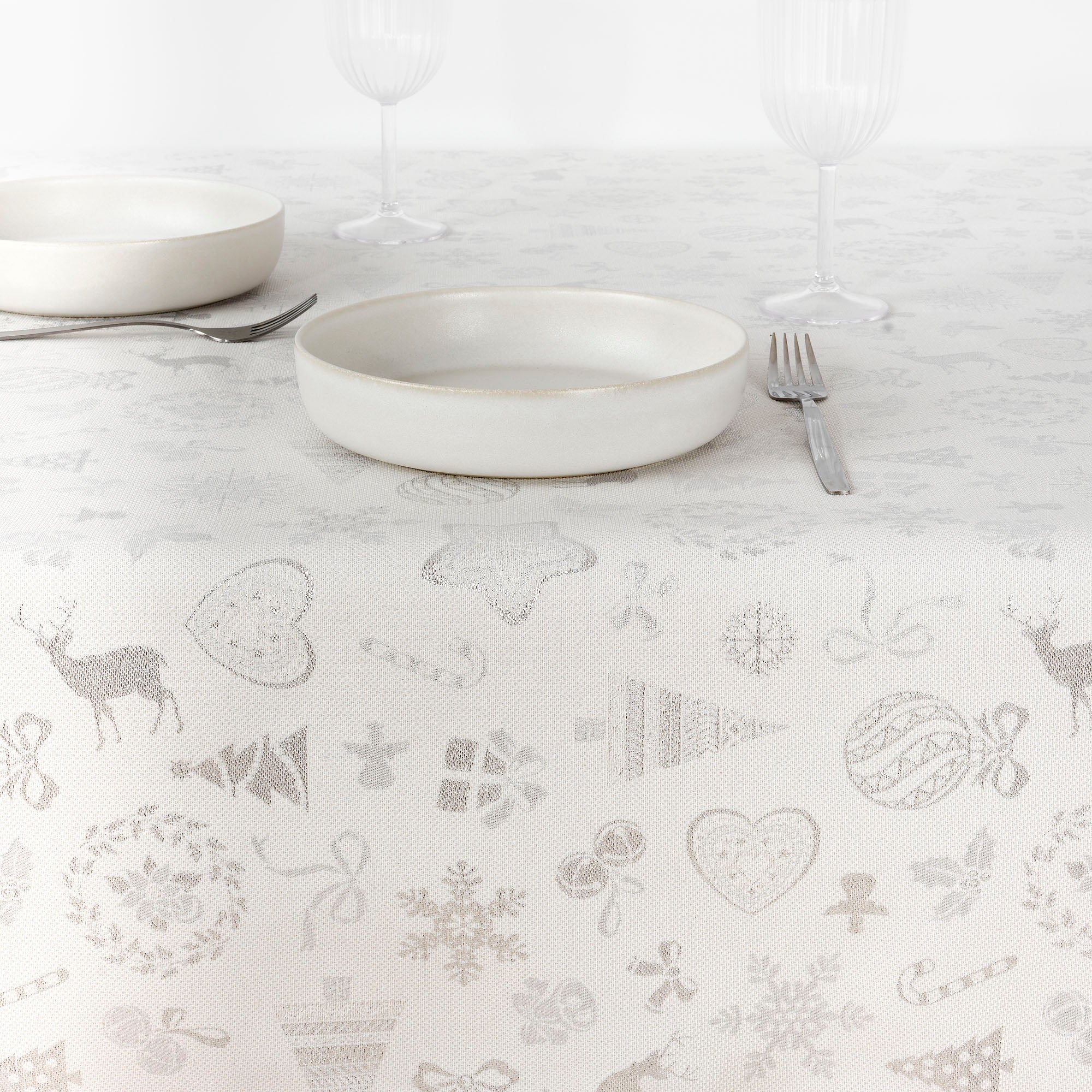 Mantel jacquard R22119 Natural Plata Lurex
