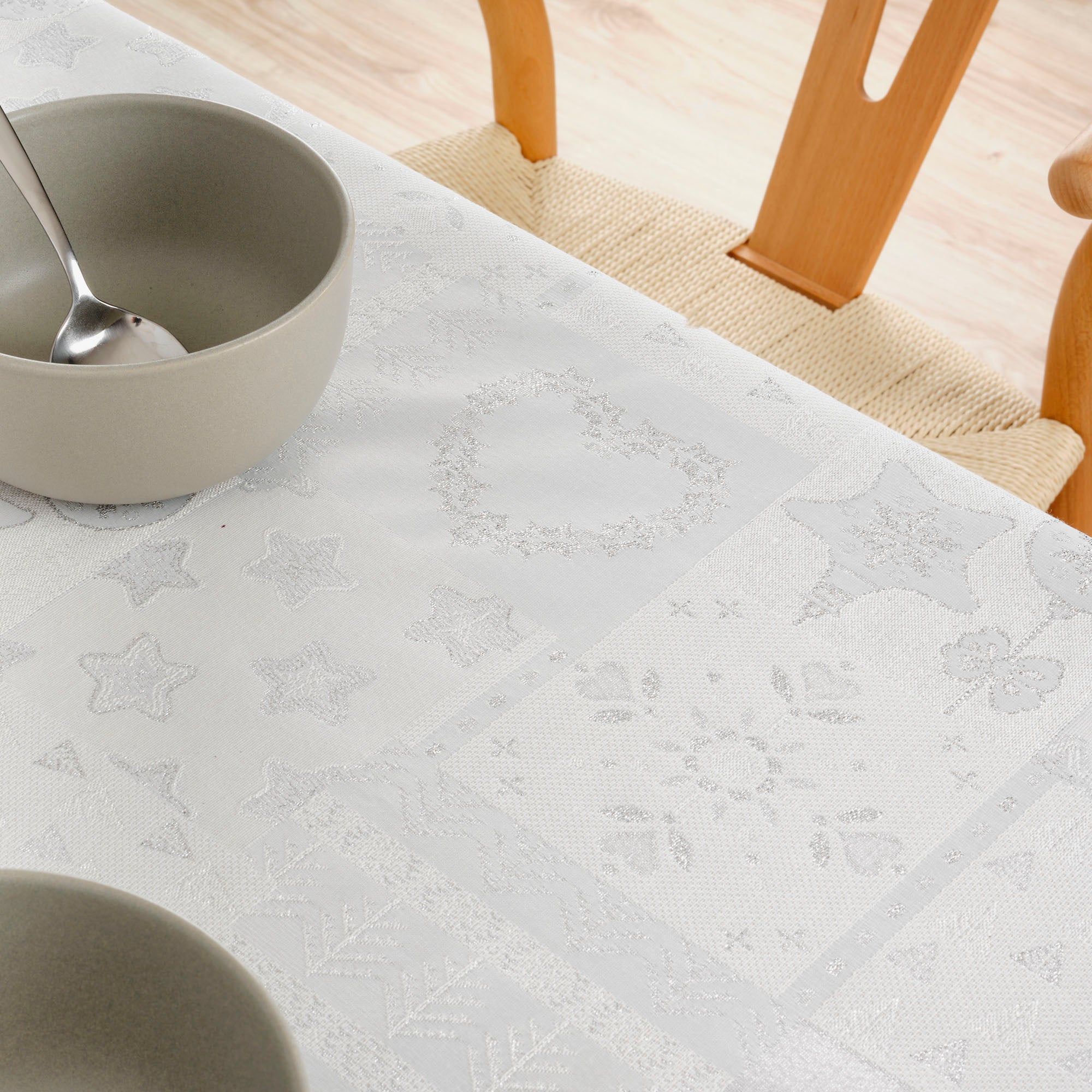 Mantel jacquard R22120 Natural Plata Lurex