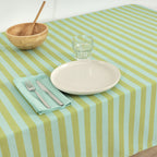 Mantel de tela jacquard Maglia Raya Pistacho y Turquesa