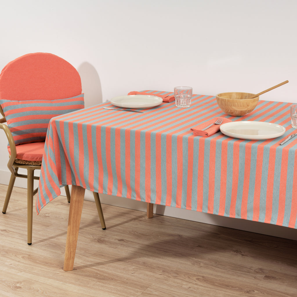 Mantel de tela jacquard Maglia Raya Naranja y Agua