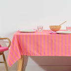 Mantel de tela jacquard Maglia Raya Fucsia y Naranja