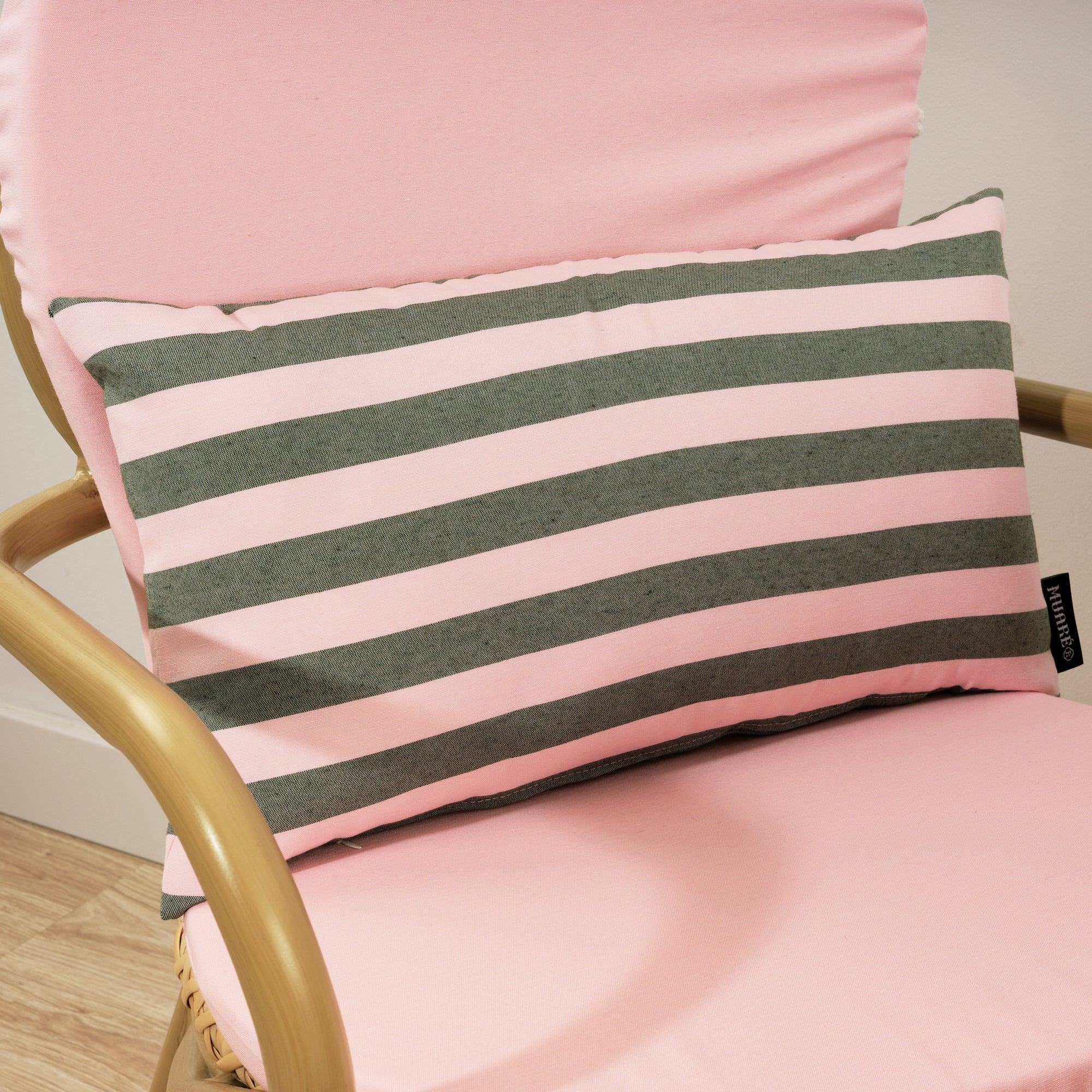 Funda de cojín Maglia Raya Rosa y Musgo 30x50 cm