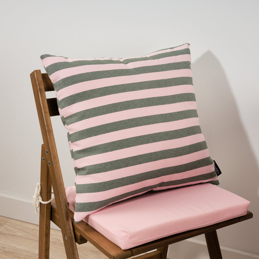 Funda de cojín Maglia Raya Rosa y Musgo 50x50 cm