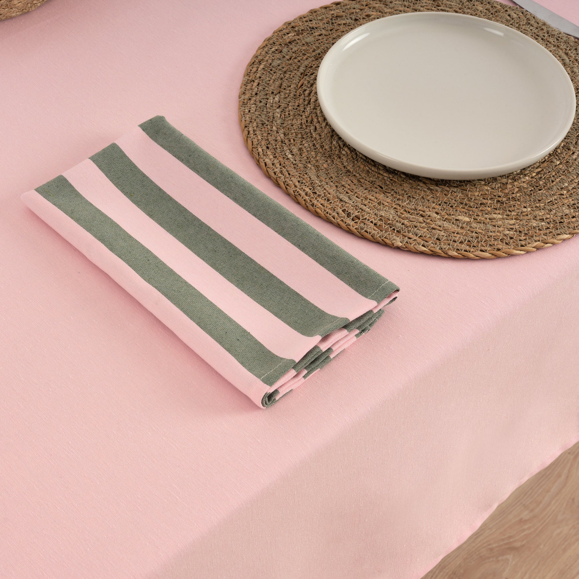 Pack 2 unidades servilletas Maglia Raya Rosa y Musgo 45x45 cm