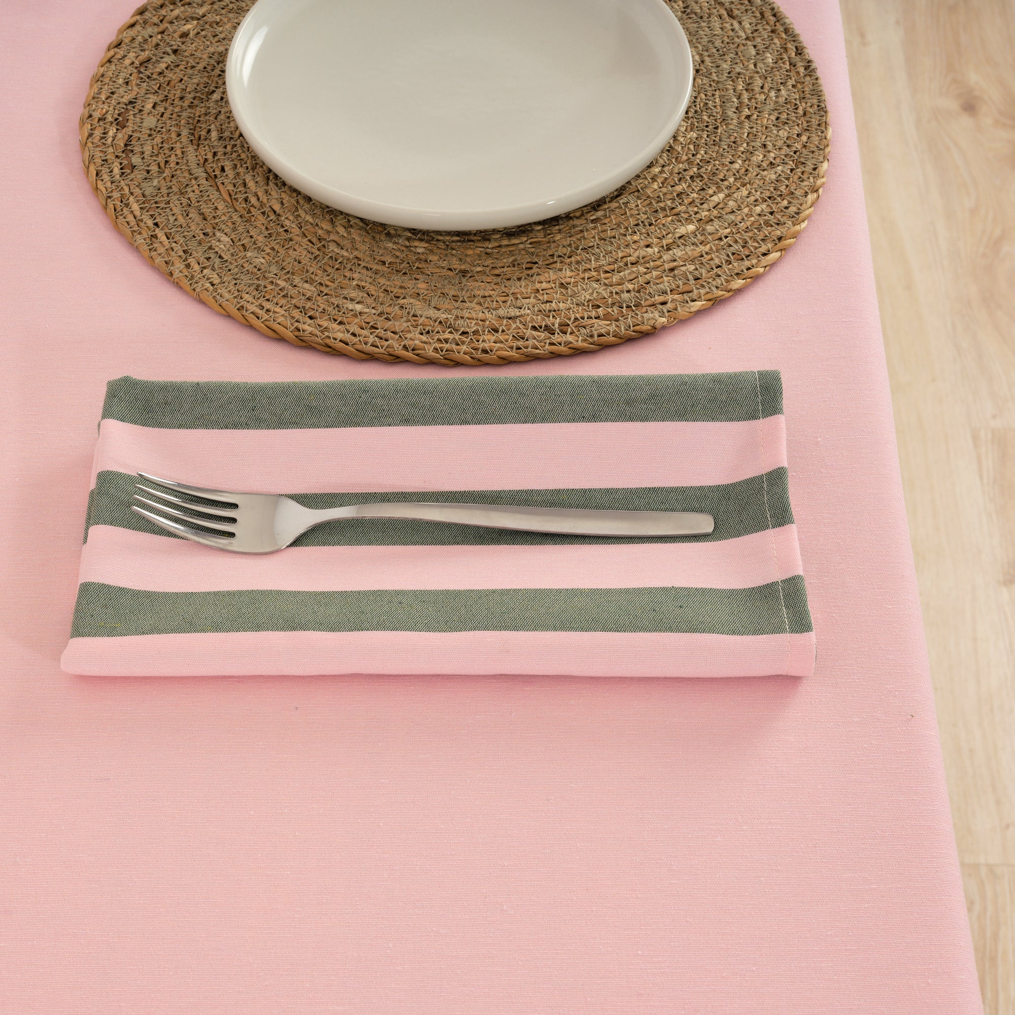 Pack 2 unidades servilletas Maglia Raya Rosa y Musgo 45x45 cm