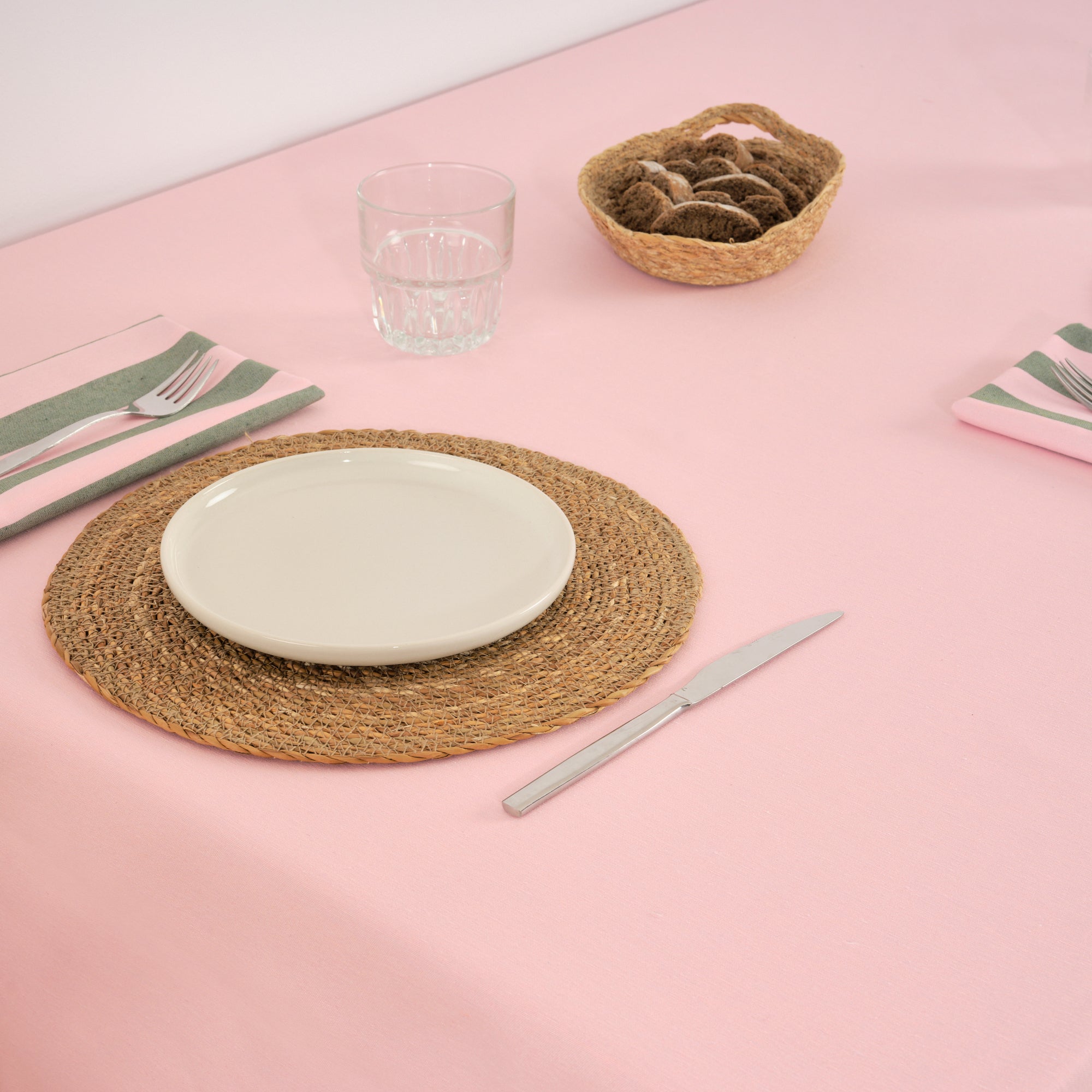 Pack 2 unidades servilletas Maglia Raya Rosa y Musgo 45x45 cm