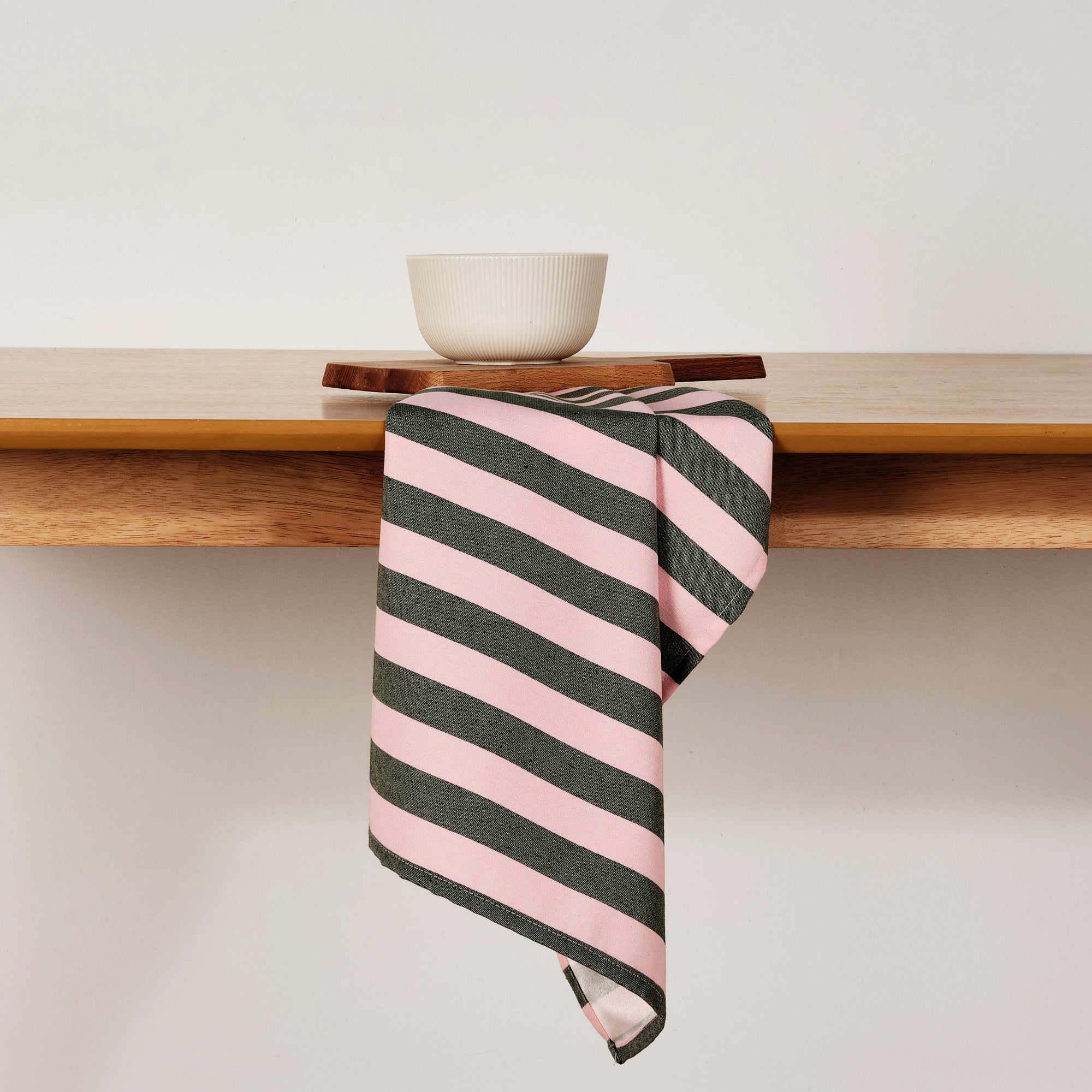 Paño de cocina Maglia Raya Rosa y Musgo 45x70 cm