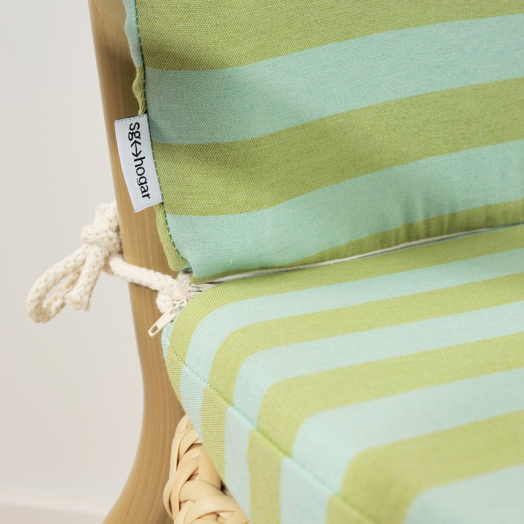 Cojín para silla de exterior Maglia Raya Pistacho y Turquesa 48x90 cm