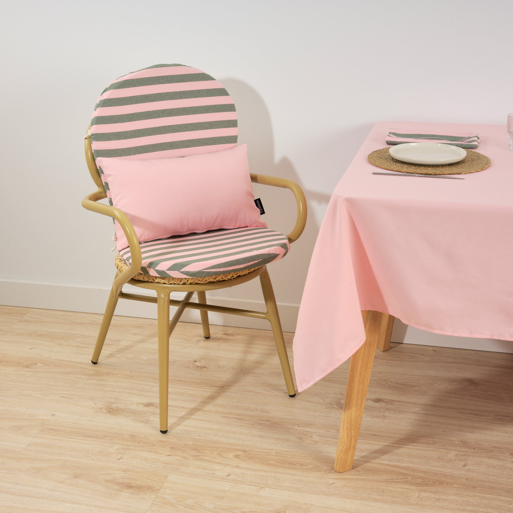 Cojín para silla de exterior Maglia Raya Rosa y Musgo 48x90 cm