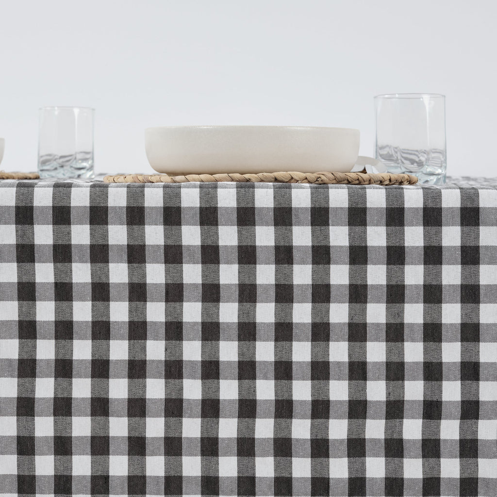 Mantel Vichy impermeable antimanchas Gris Oscuro tacto tela