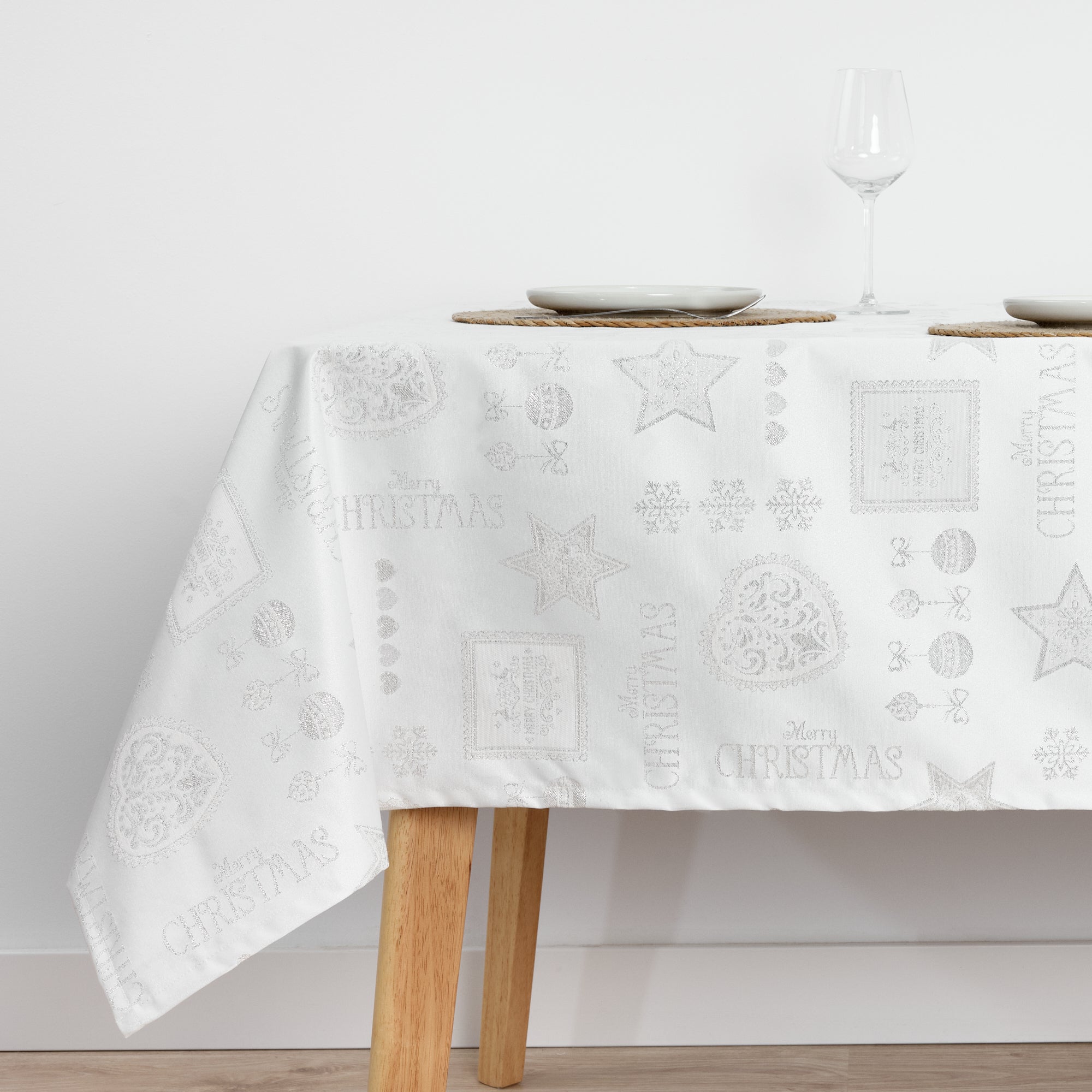 Mantel de tela jacquard hilo plateado PSC4732A