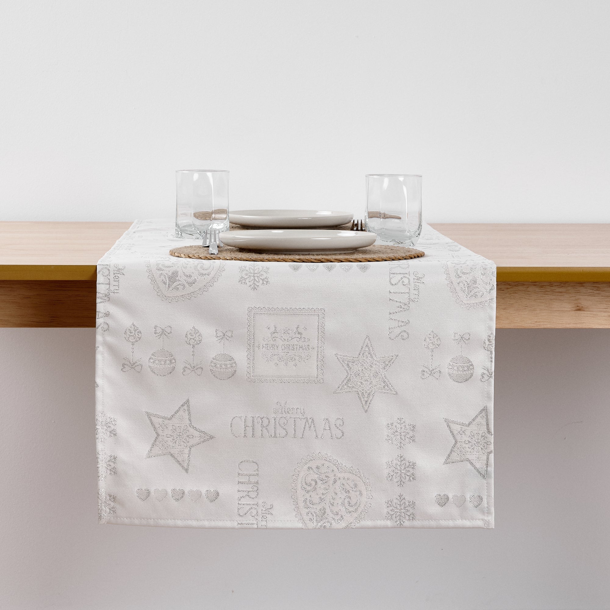 Camino de mesa jacquard hilo plateado PSC4732A 45x140 cm