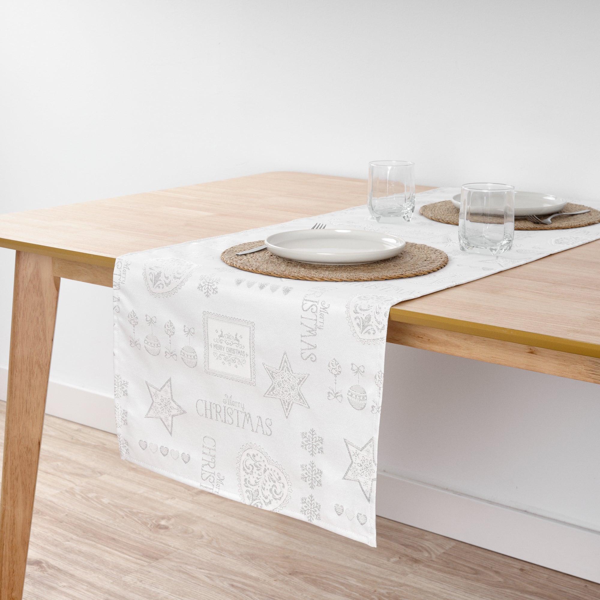 Camino de mesa jacquard hilo plateado PSC4732A 45x140 cm