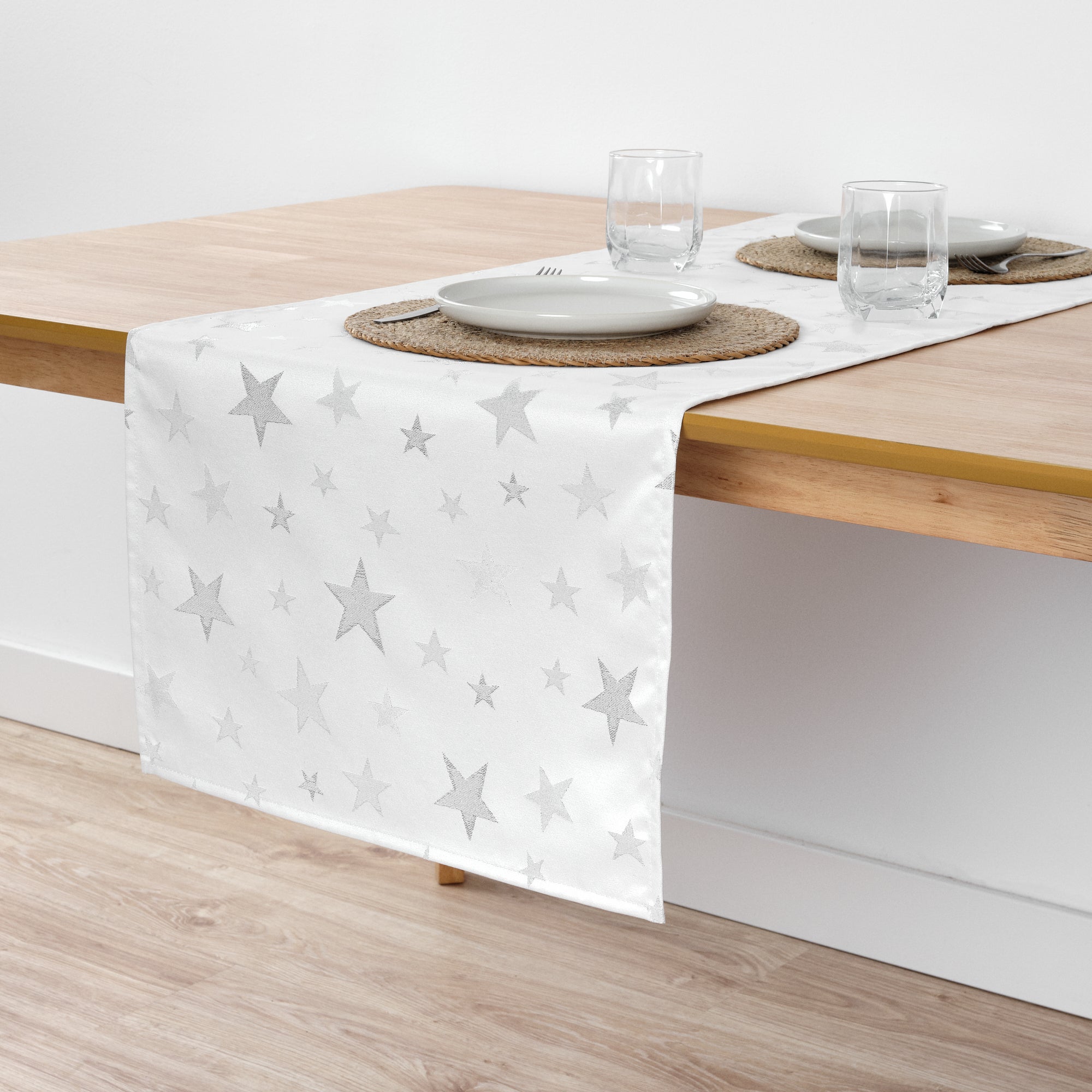Camino de mesa jacquard hilo plateado PSC4736A 45x140 cm