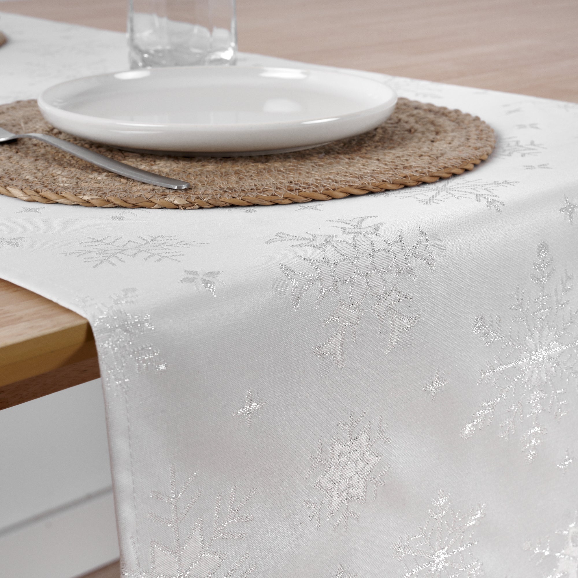 Camino de mesa jacquard hilo plateado PSC4821 45x140 cm