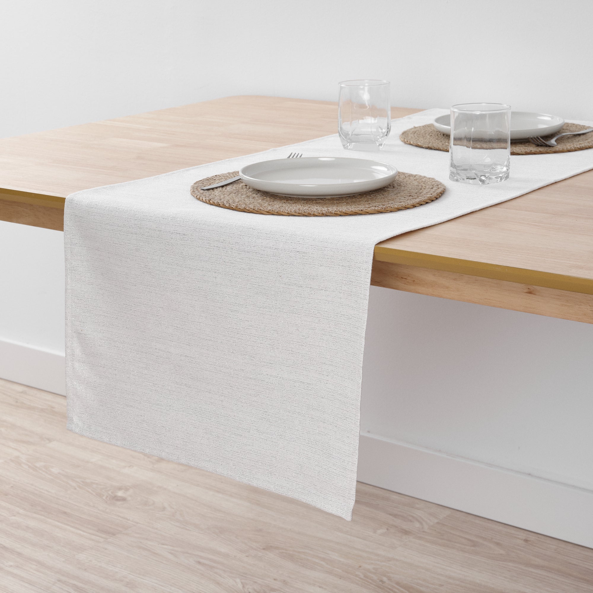 Camino de mesa jacquard hilo plateado R17948 45x140 cm