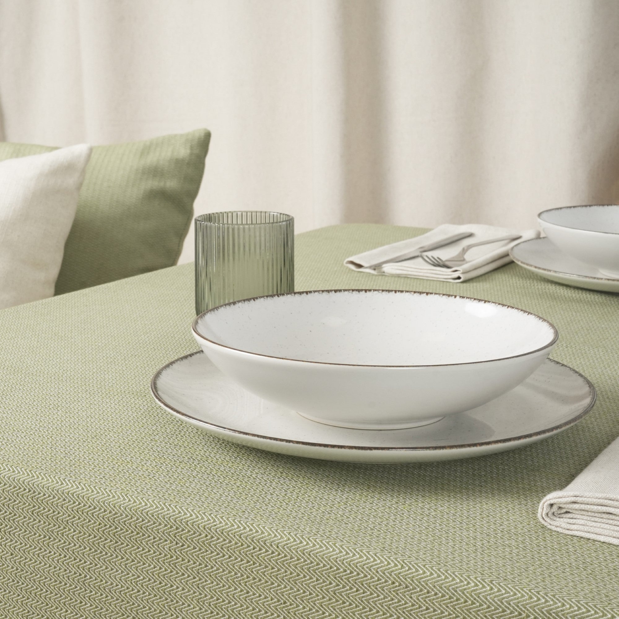 Mantel jacquard antimanchas Espiga Green Wet