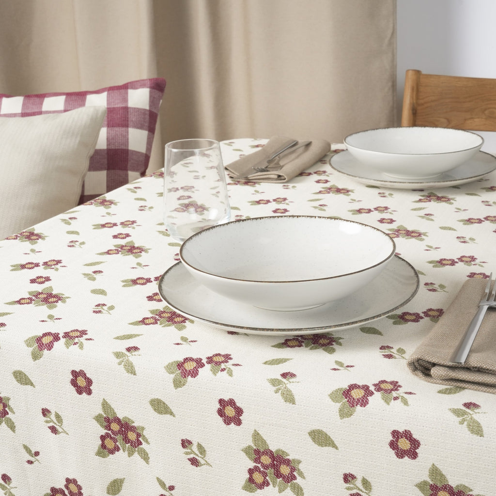Mantel jacquard antimanchas Flor Grande Granate