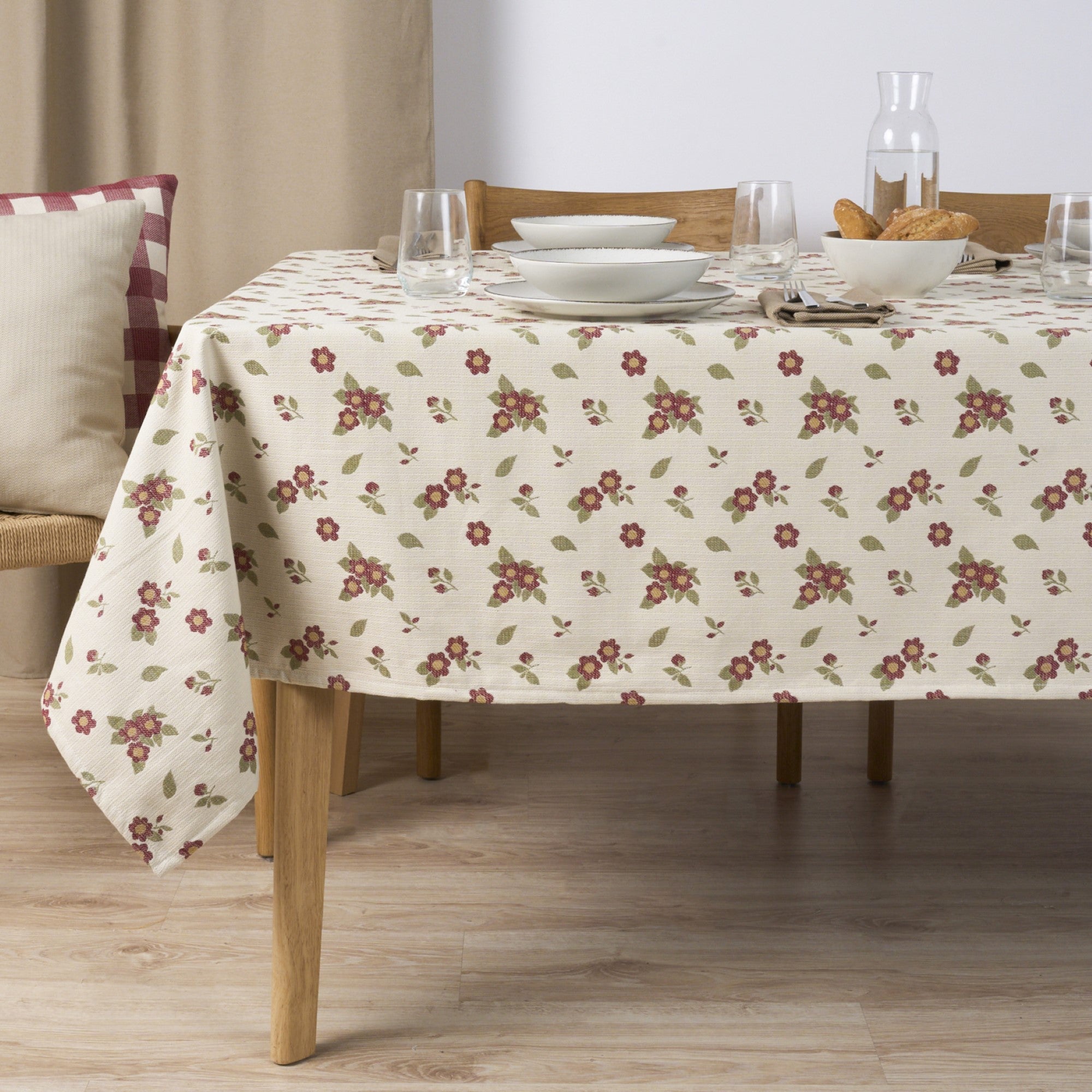 Mantel jacquard antimanchas Flor Grande Granate
