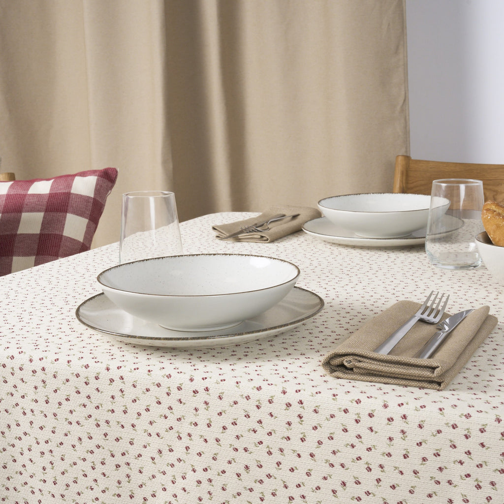 Mantel jacquard antimanchas Flor Pequeña Granate