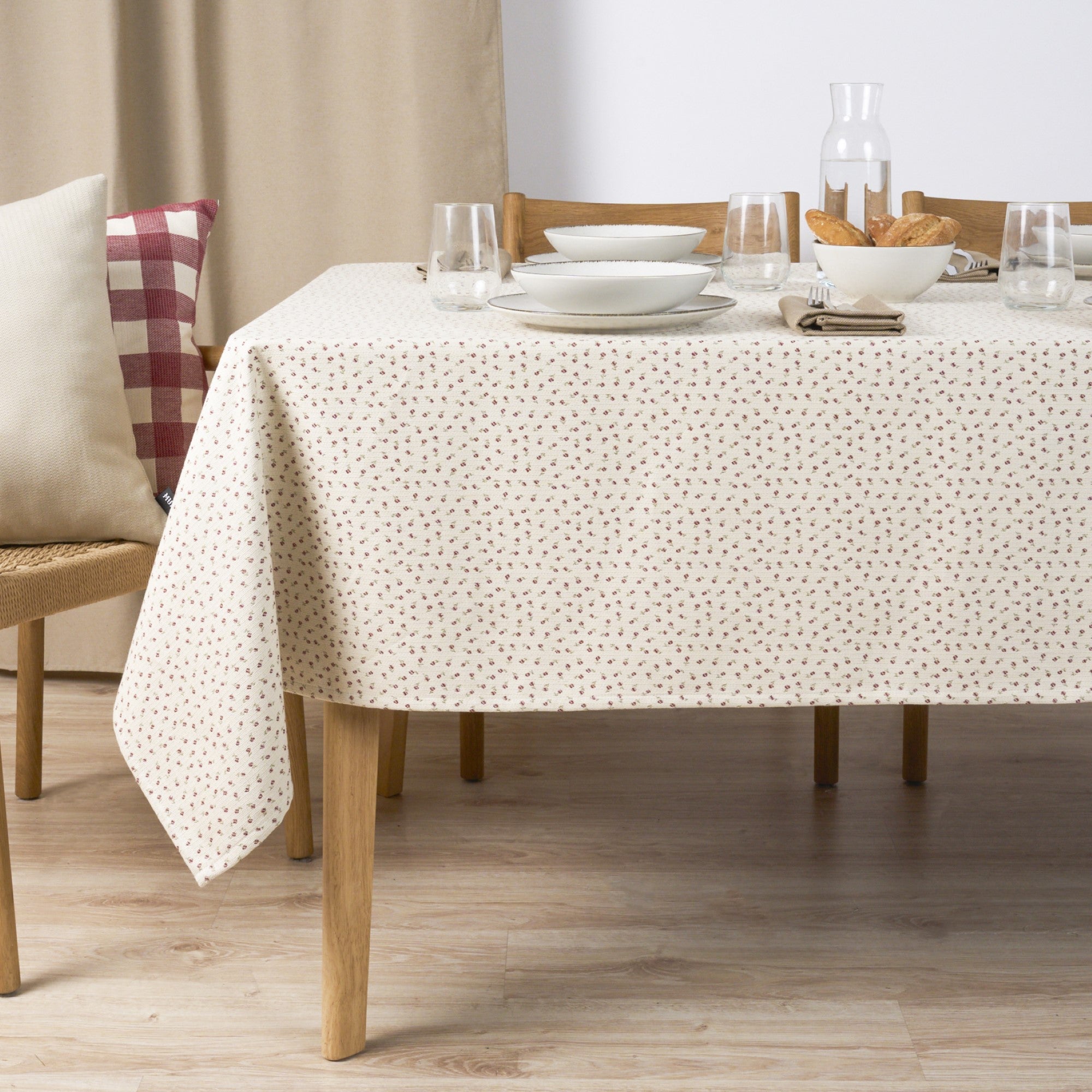 Mantel jacquard antimanchas Flor Pequeña Granate