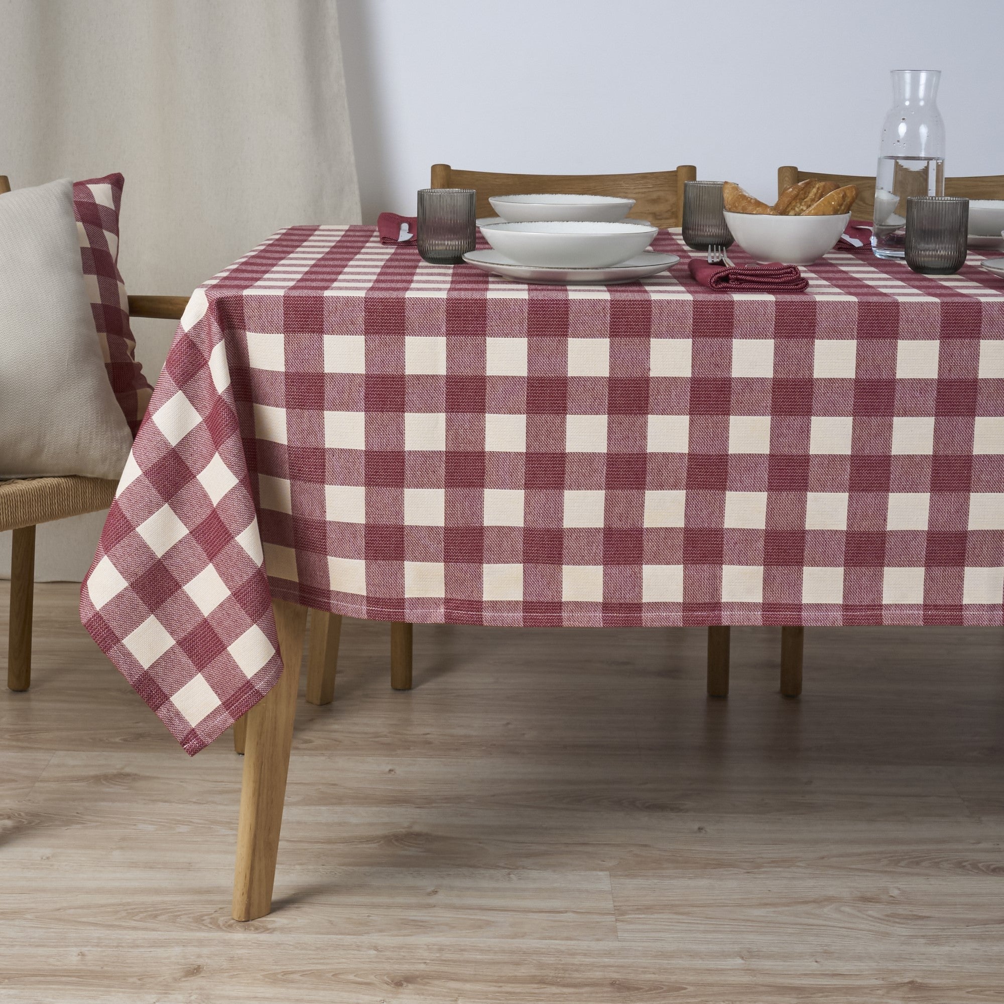Mantel jacquard antimanchas Vichy Grande Granate