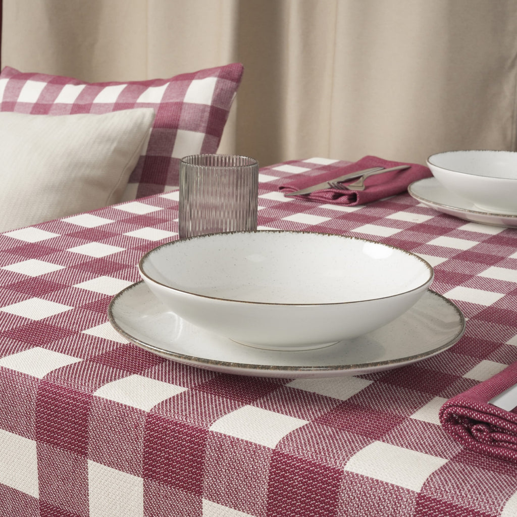 Mantel jacquard antimanchas Vichy Grande Granate