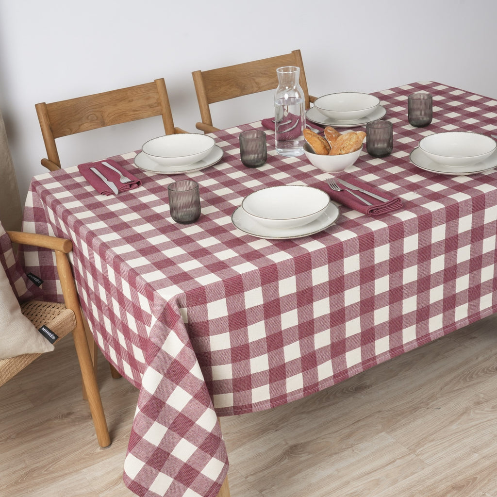 Mantel jacquard antimanchas Vichy Grande Granate