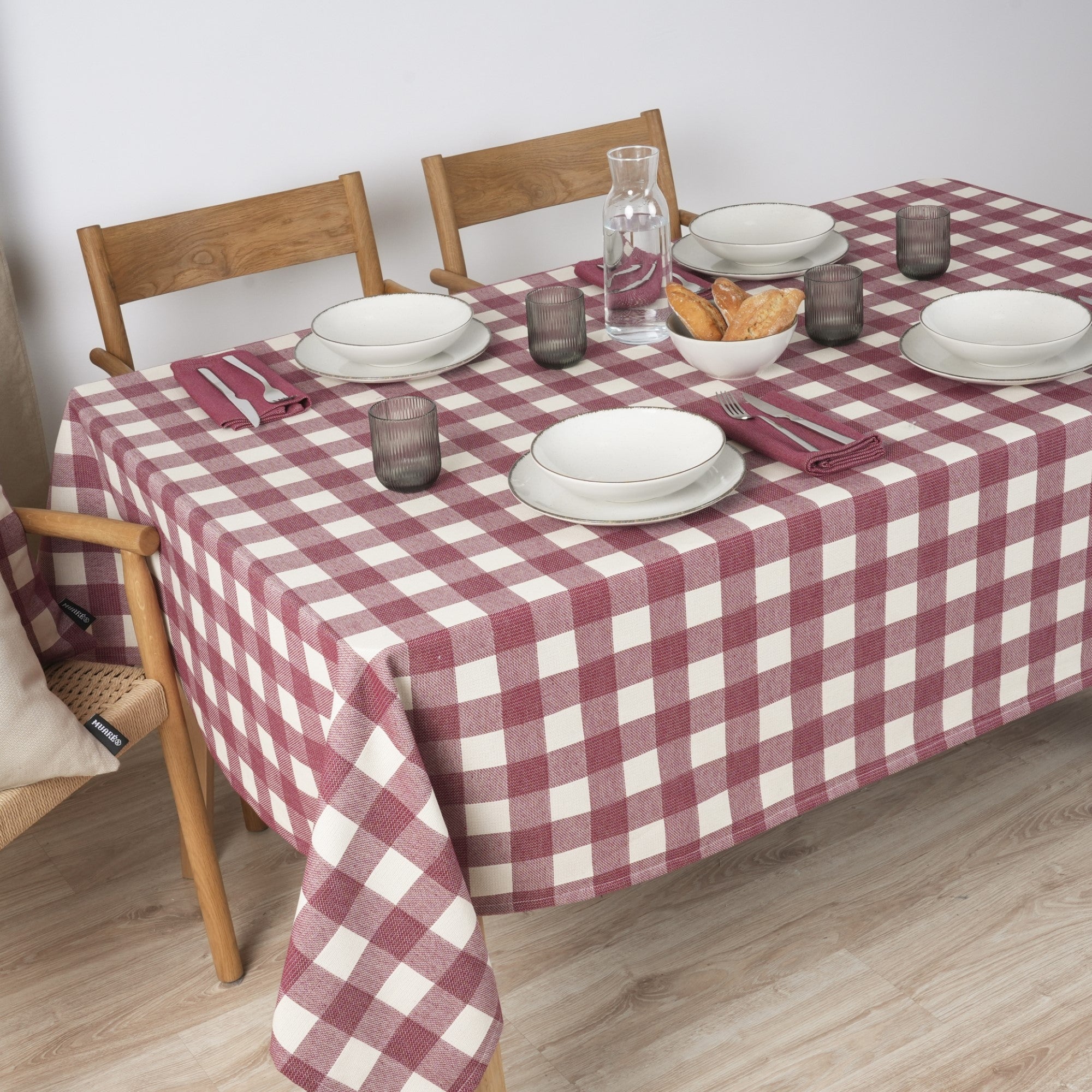Mantel jacquard antimanchas Vichy Grande Granate