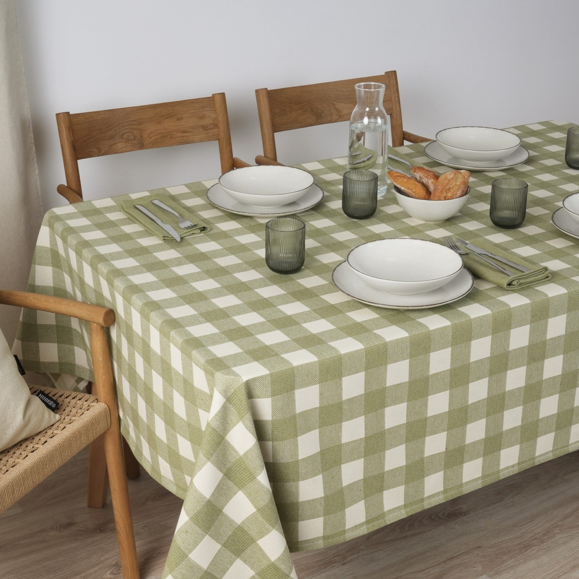 Mantel jacquard antimanchas Vichy Grande Green Wet
