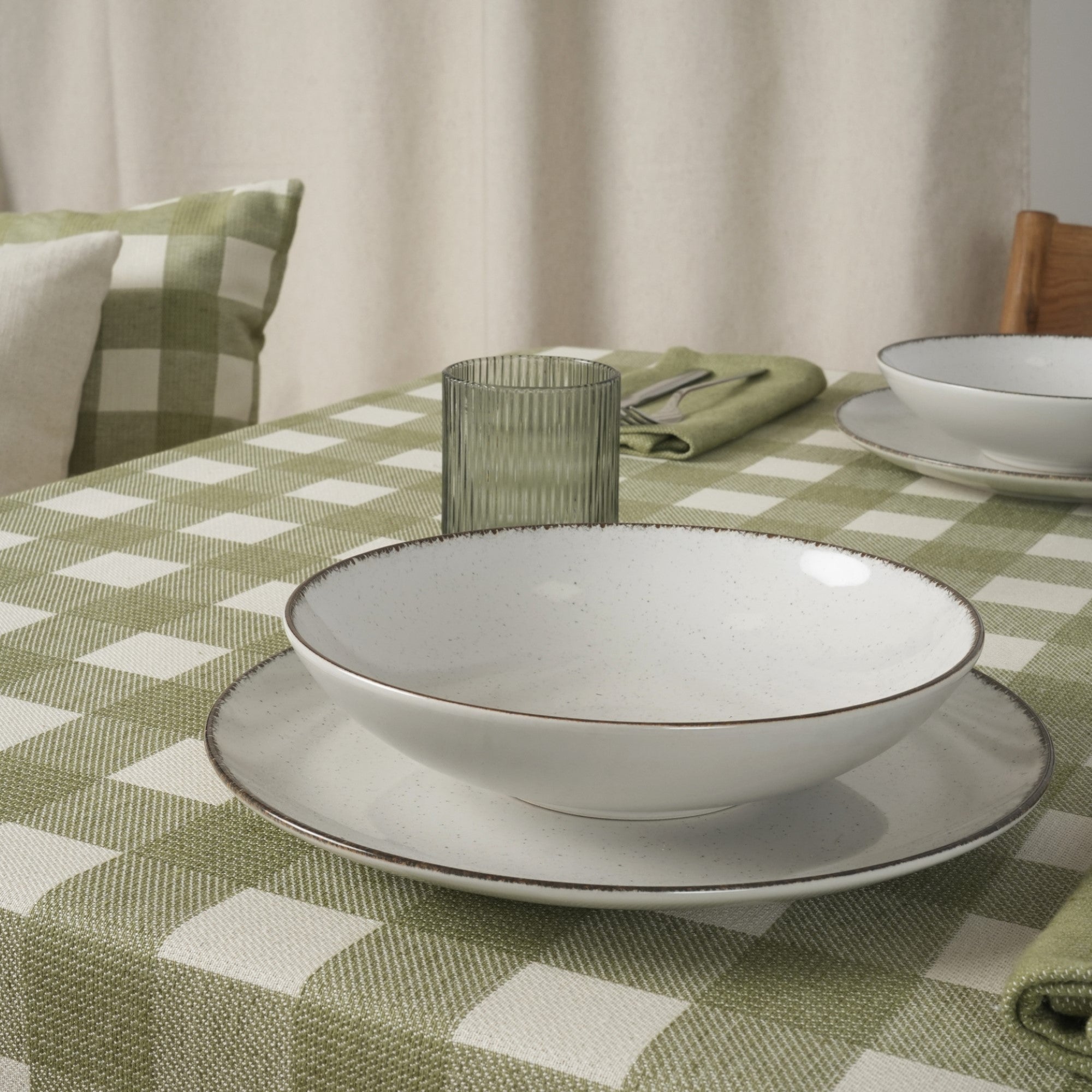 Mantel jacquard antimanchas Vichy Grande Green Wet