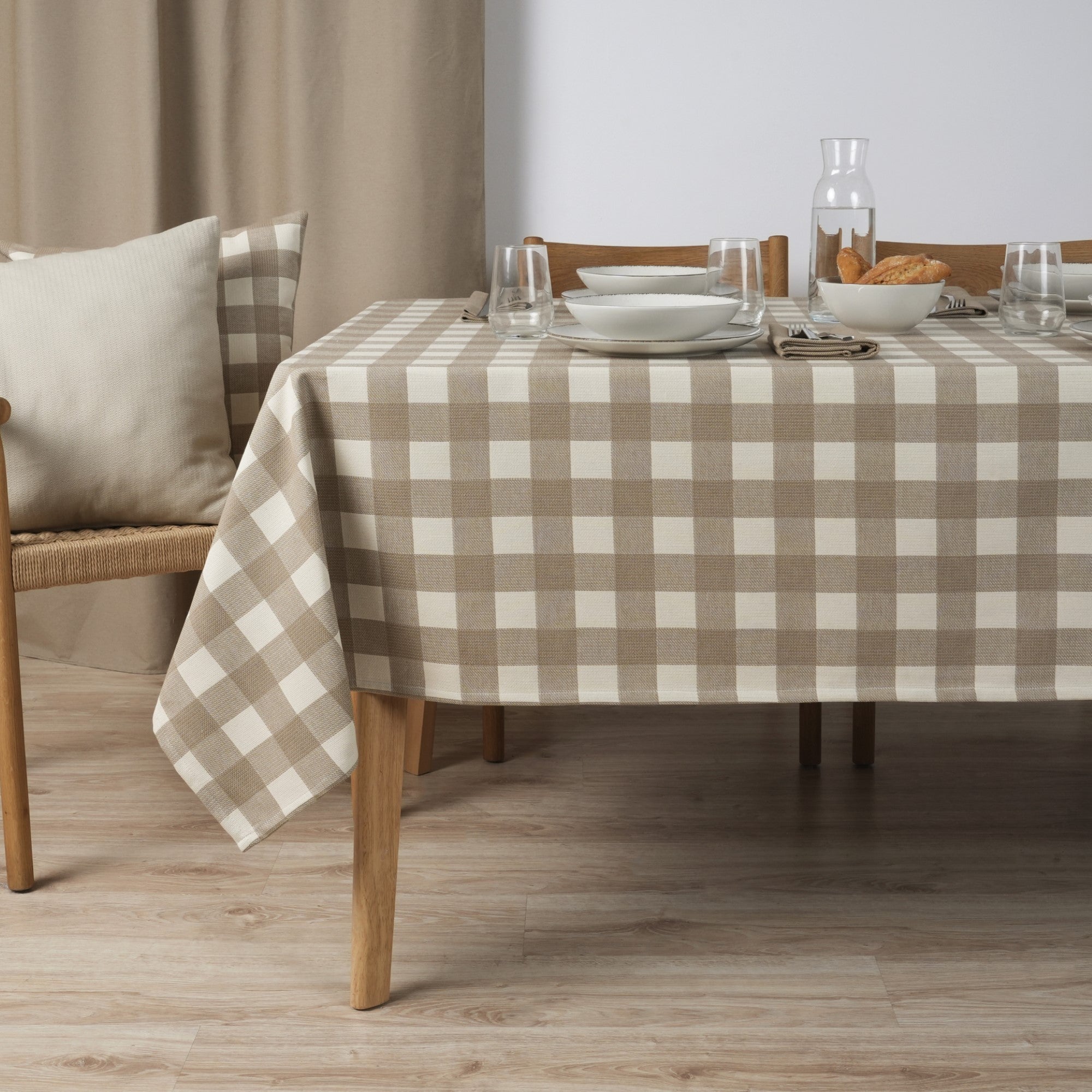 Mantel jacquard antimanchas Vichy Grande Tabaco
