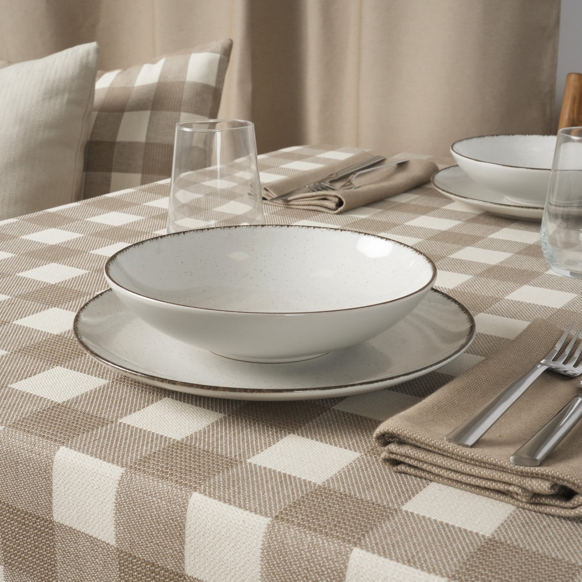 Mantel jacquard antimanchas Vichy Grande Tabaco