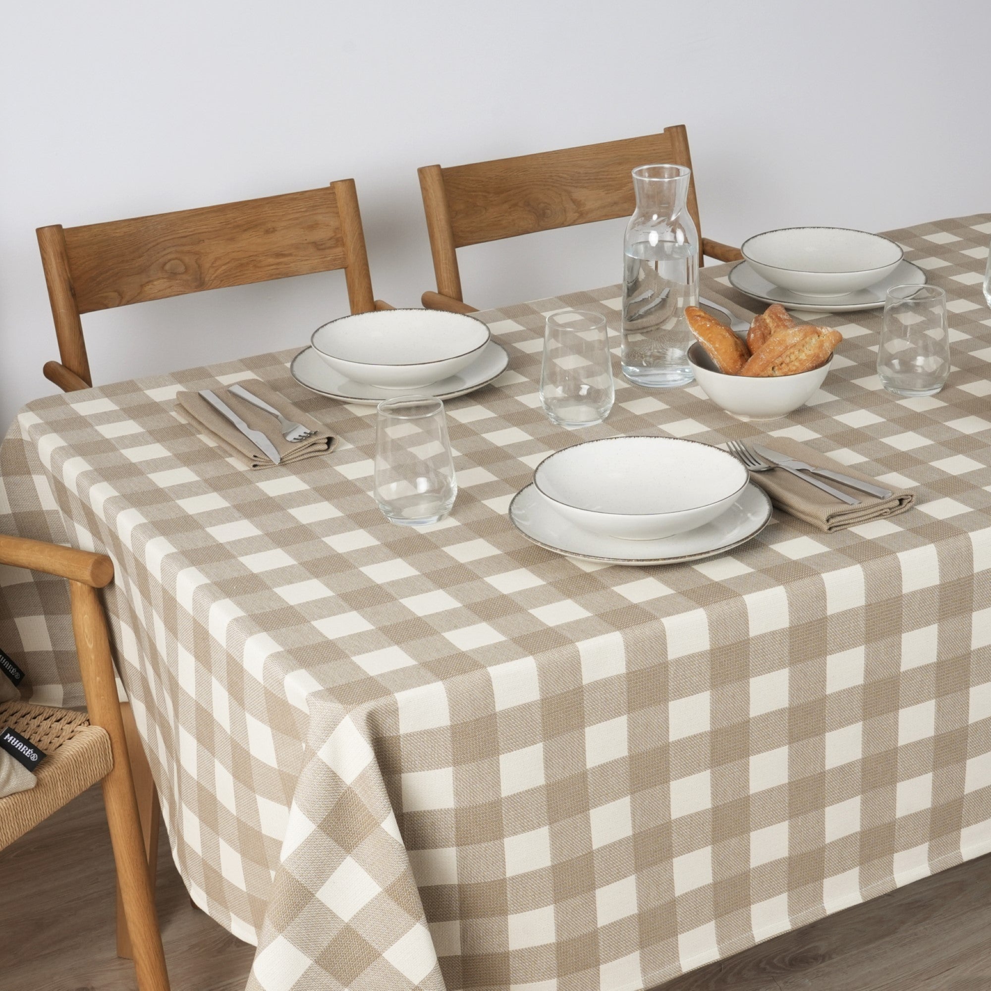 Mantel jacquard antimanchas Vichy Grande Tabaco