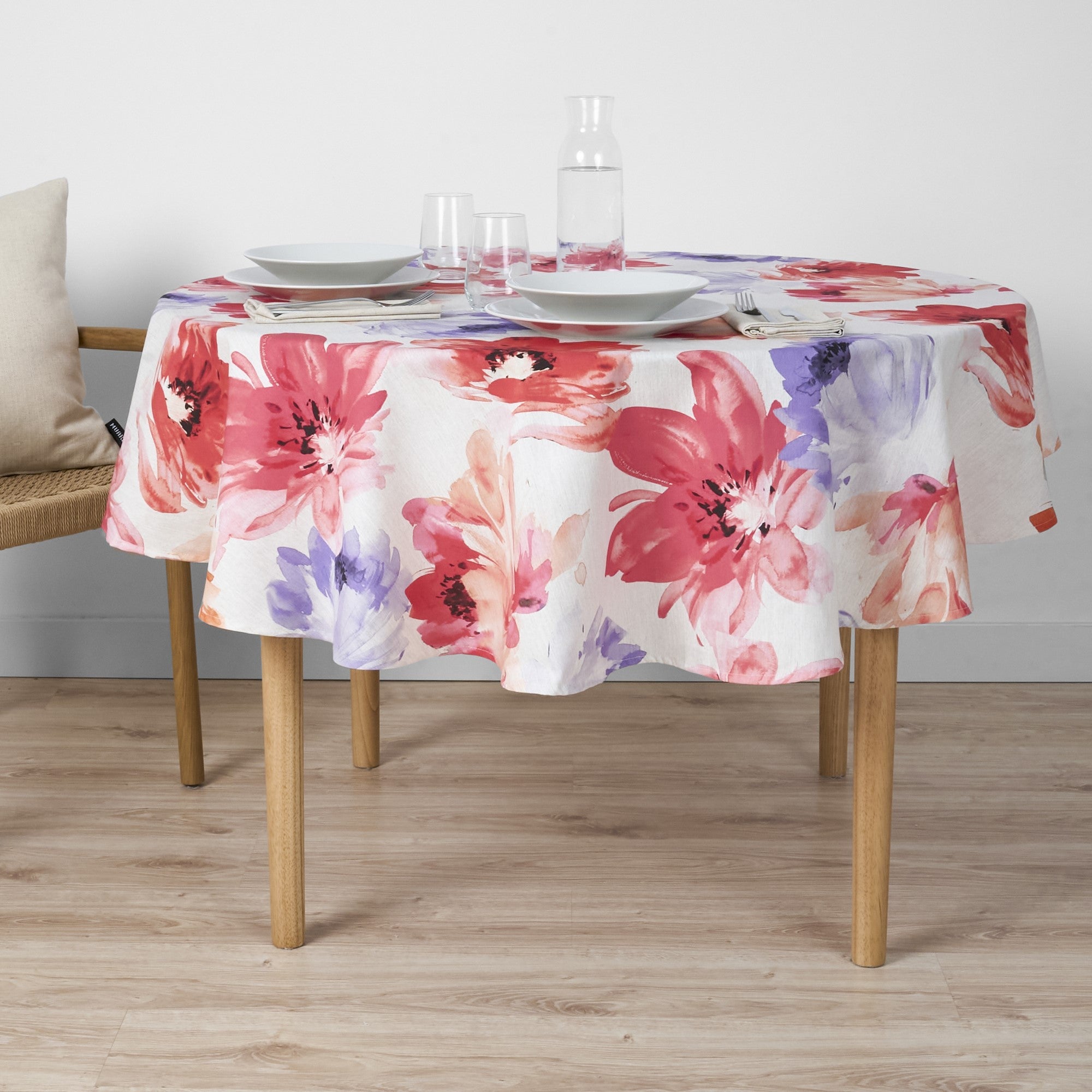 Mantel redondo resinado antimanchas Big Flowers 7 Fucsia