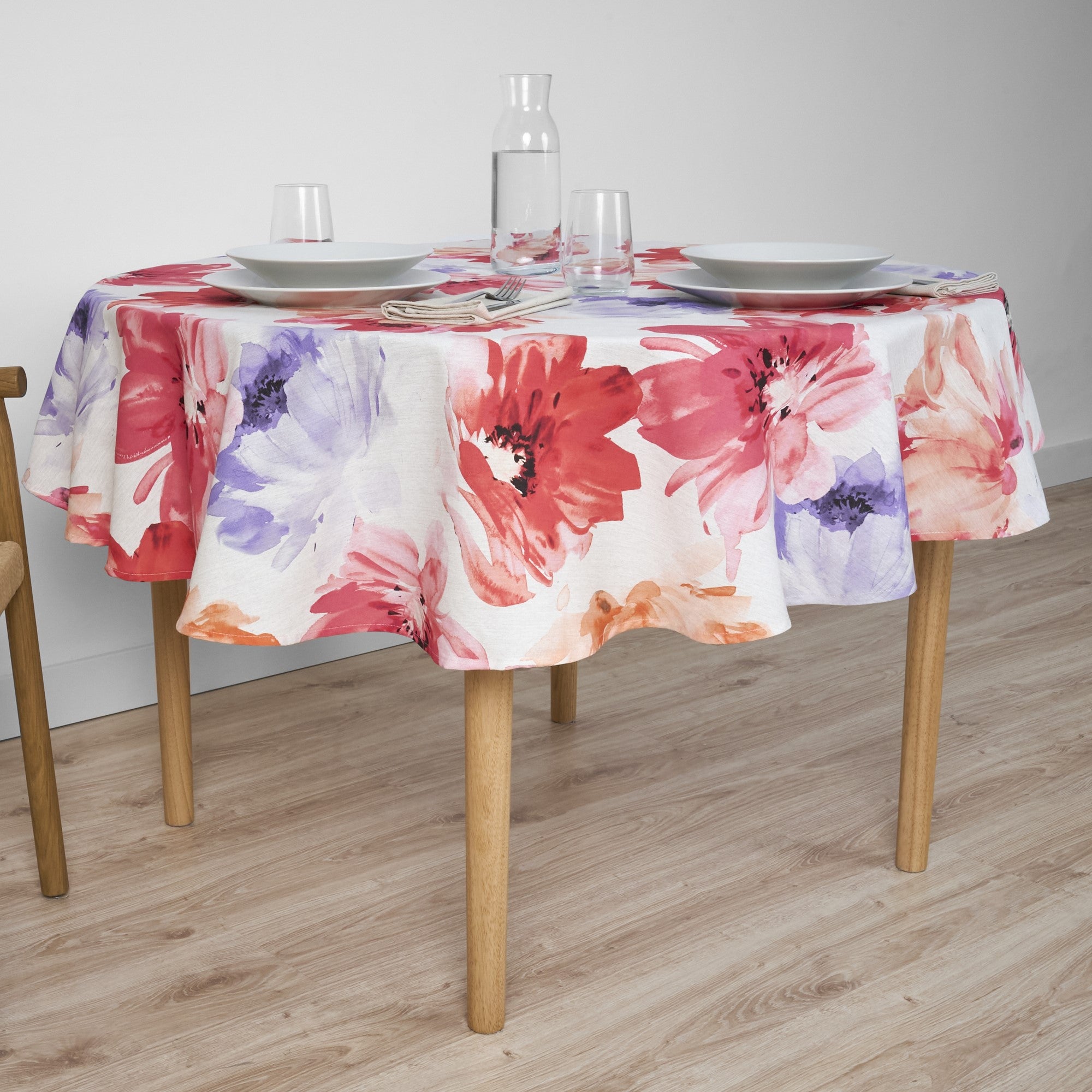 Mantel redondo resinado antimanchas Big Flowers 7 Fucsia