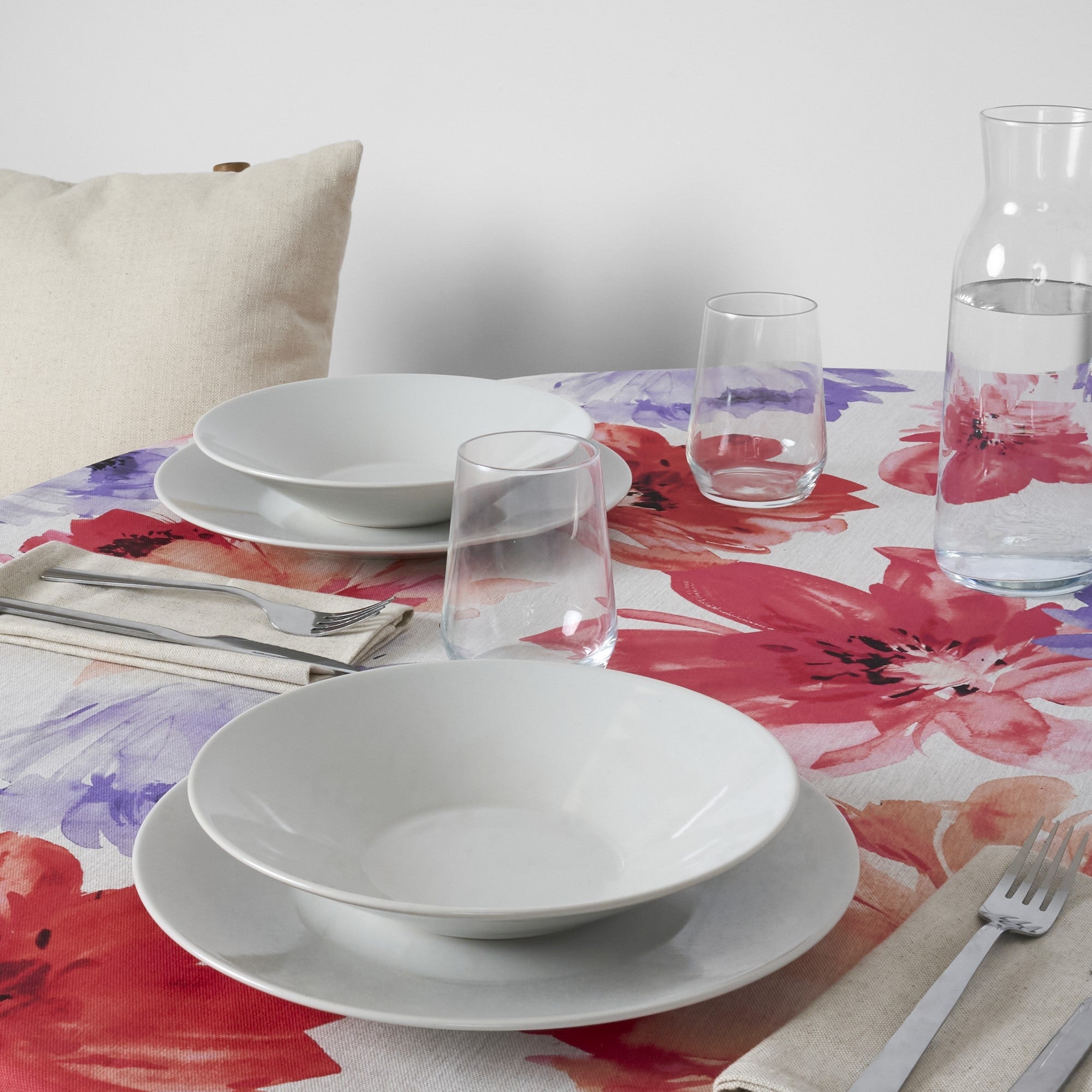 Mantel redondo resinado antimanchas Big Flowers 7 Fucsia