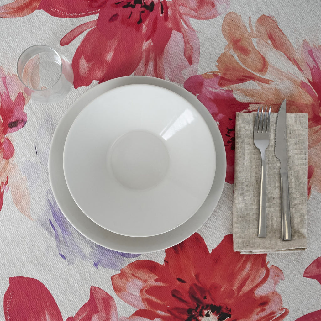 Mantel redondo resinado antimanchas Big Flowers 7 Fucsia
