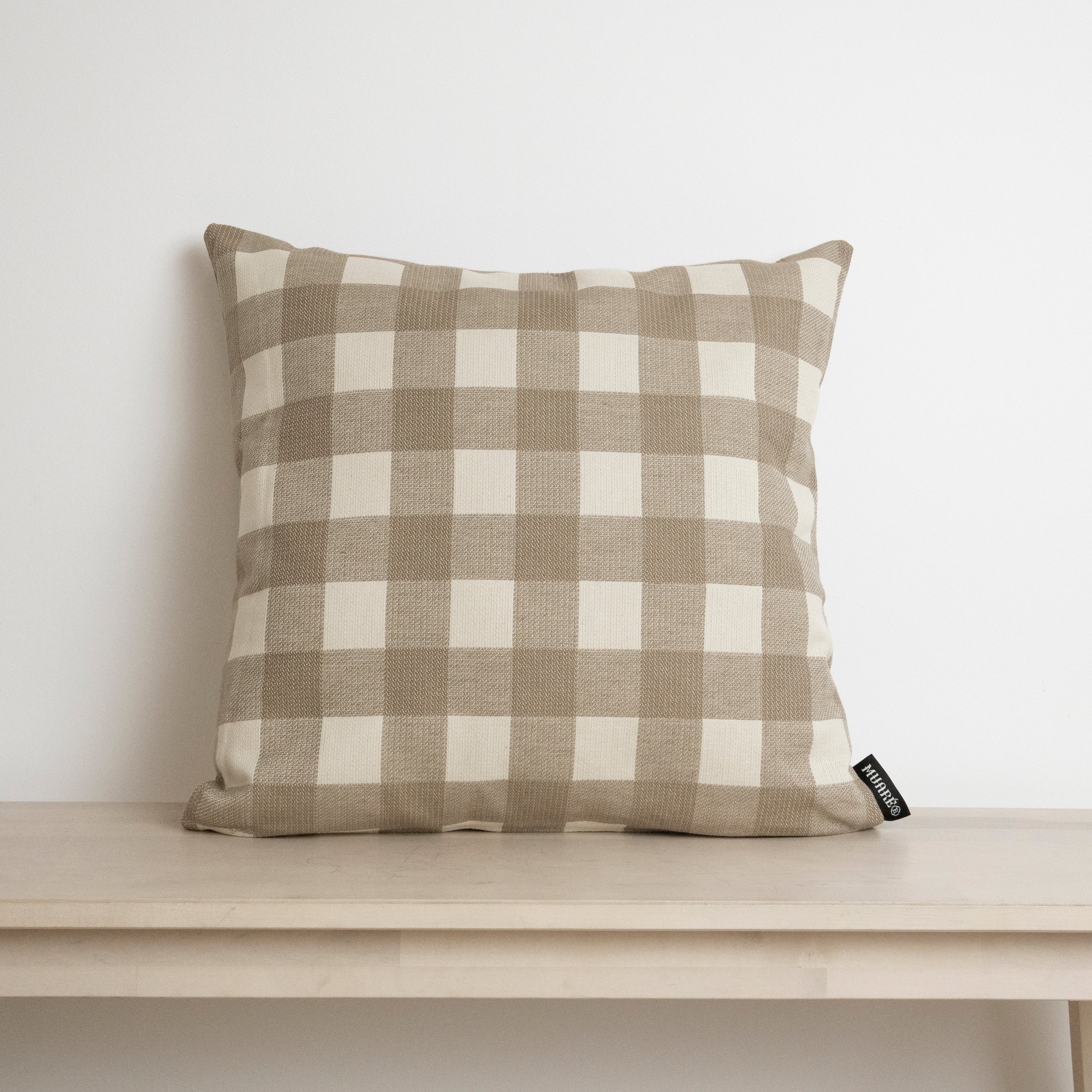 Funda de cojín jacquard Vichy Tabaco 45x45 cm