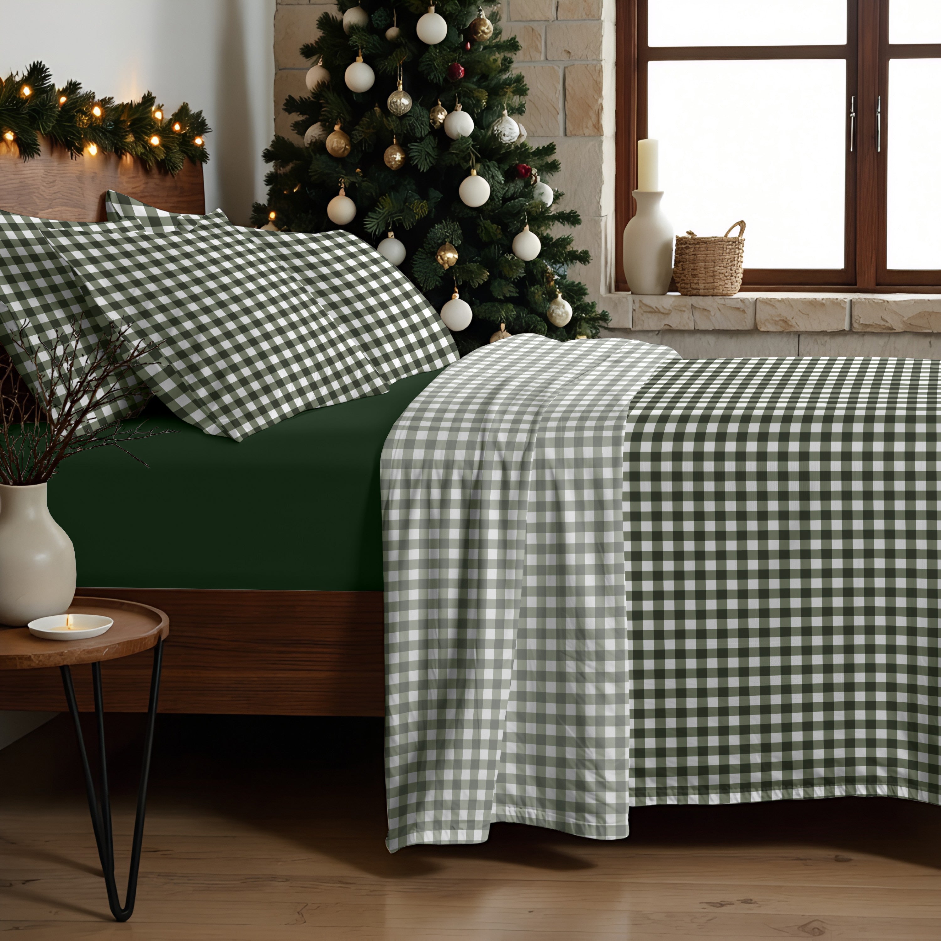 Juego de sábanas Xmas Vichy Verde 100% algodón