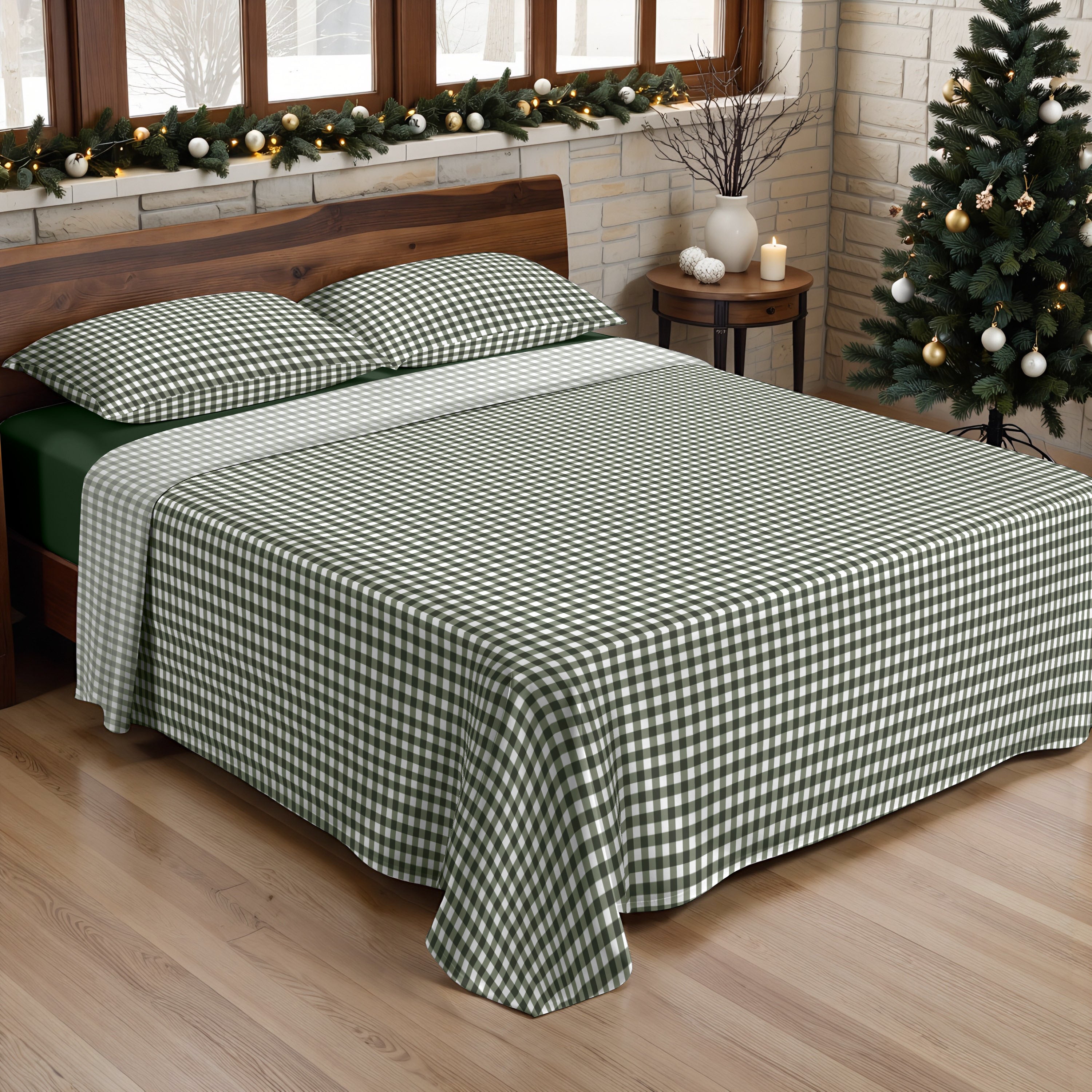 Juego de sábanas Xmas Vichy Verde 100% algodón