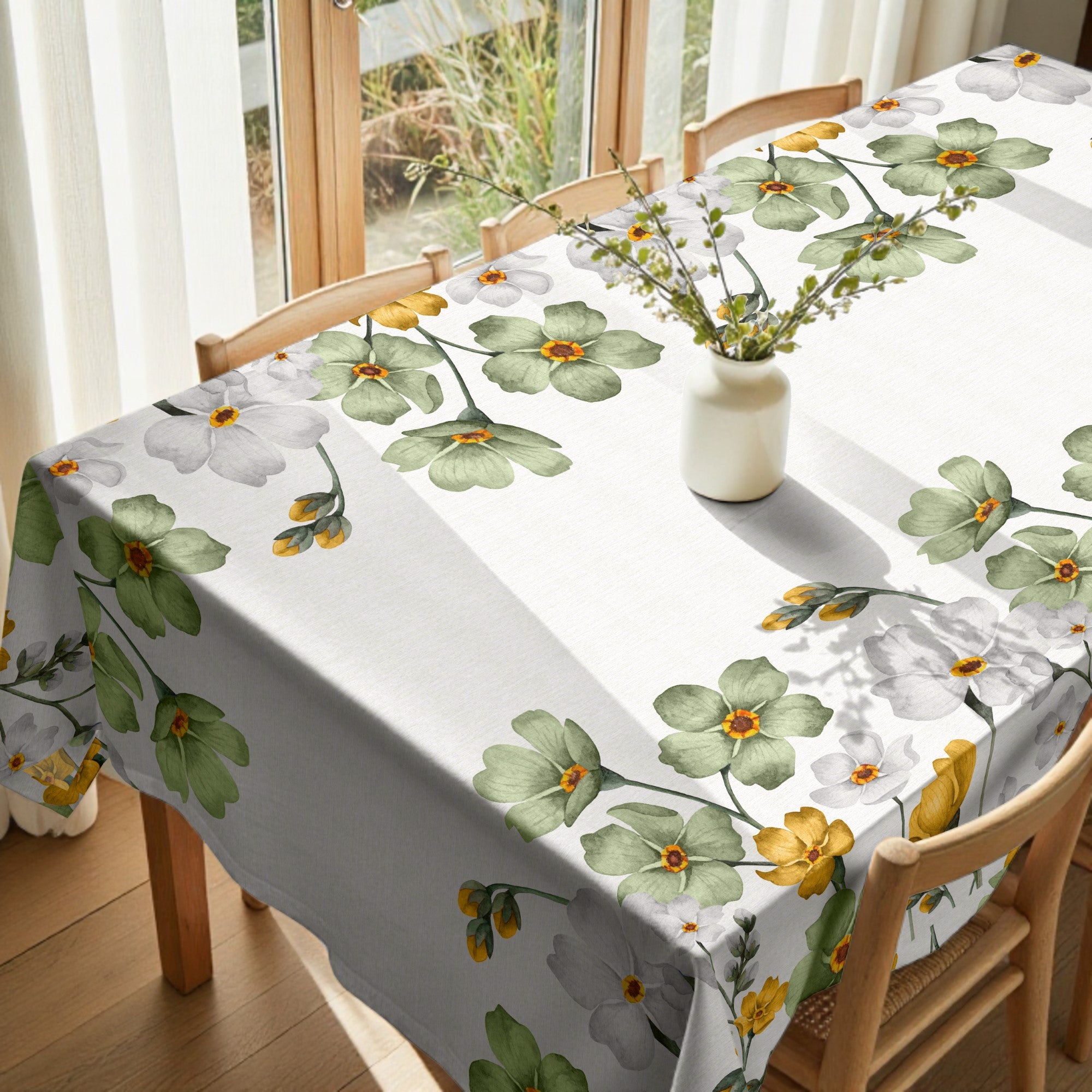 Mantel antimanchas Big Flowers 3 Verde 160