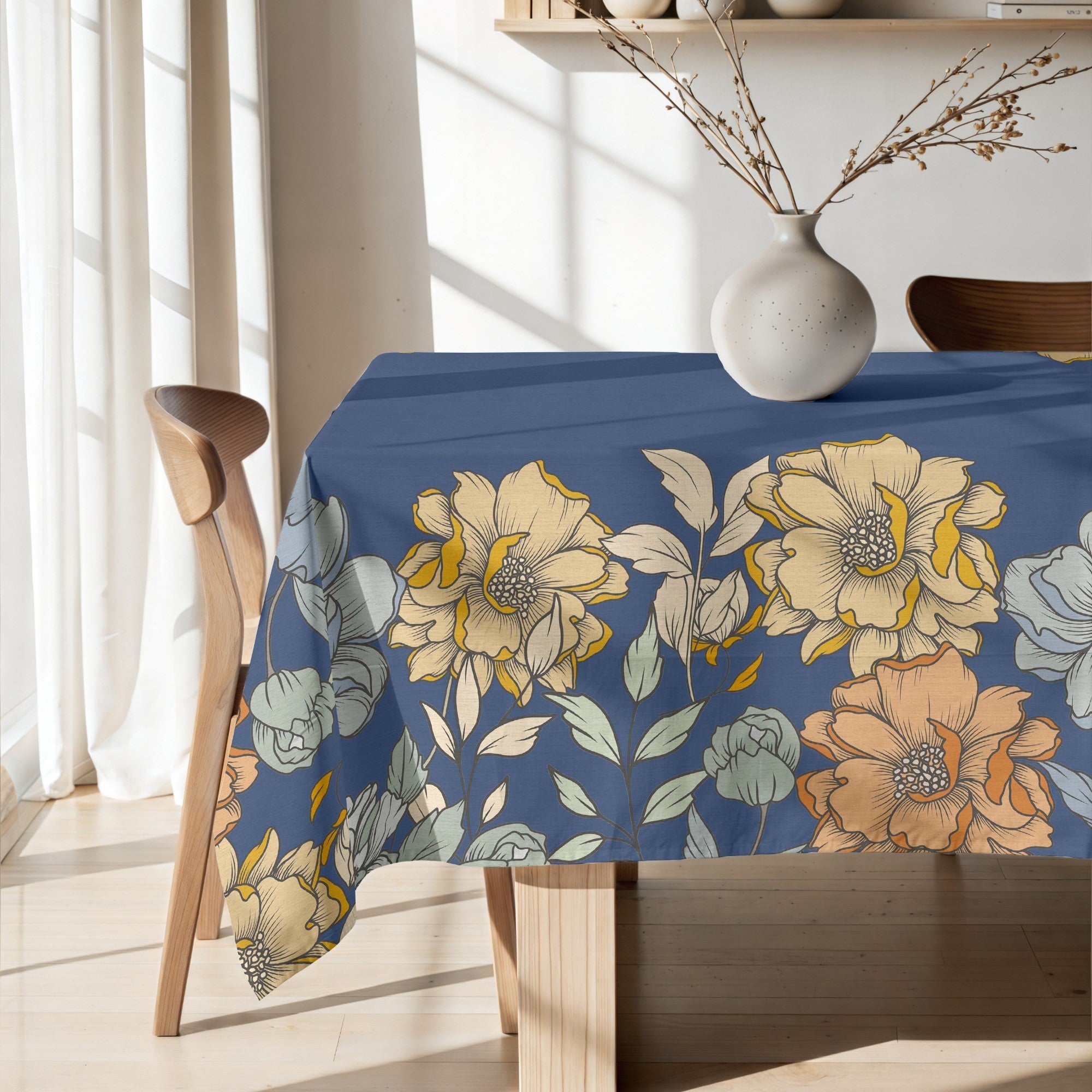 Mantel de tela Big Flowers 4 Marino 160