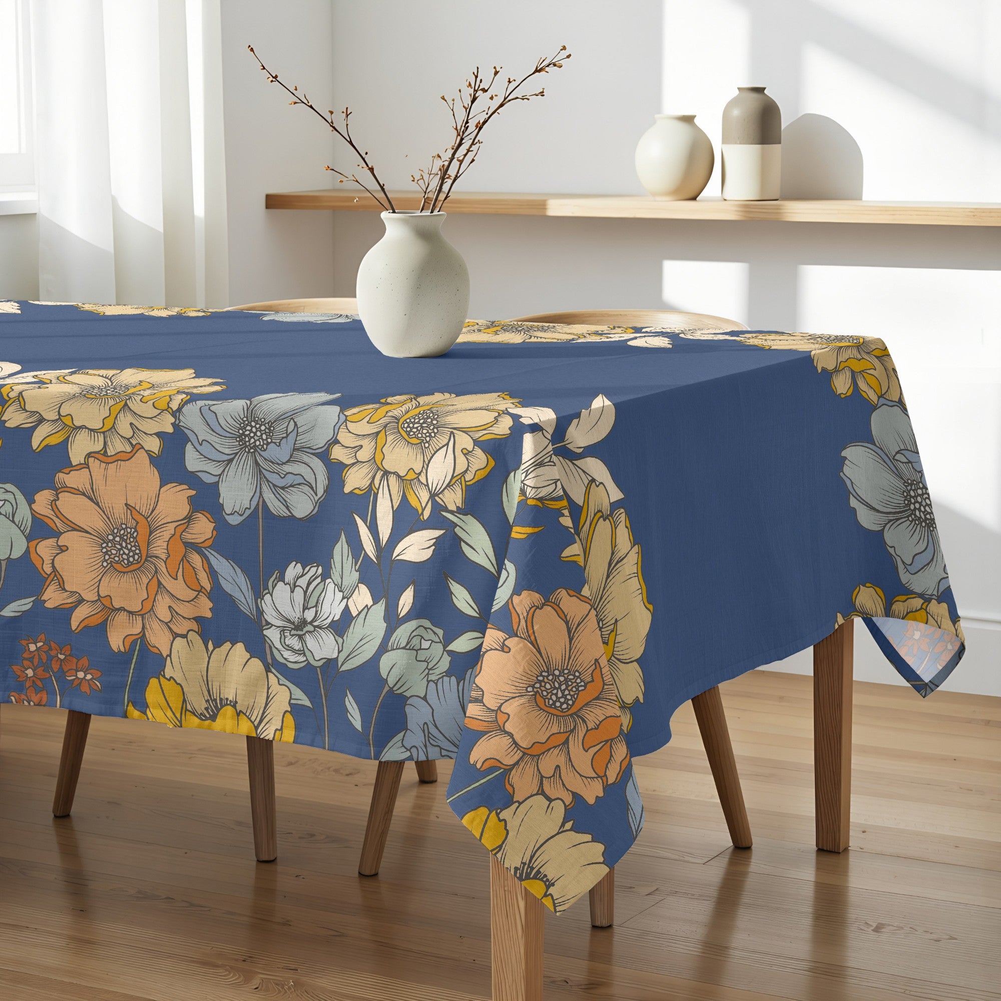 Mantel de tela Big Flowers 4 Marino 160