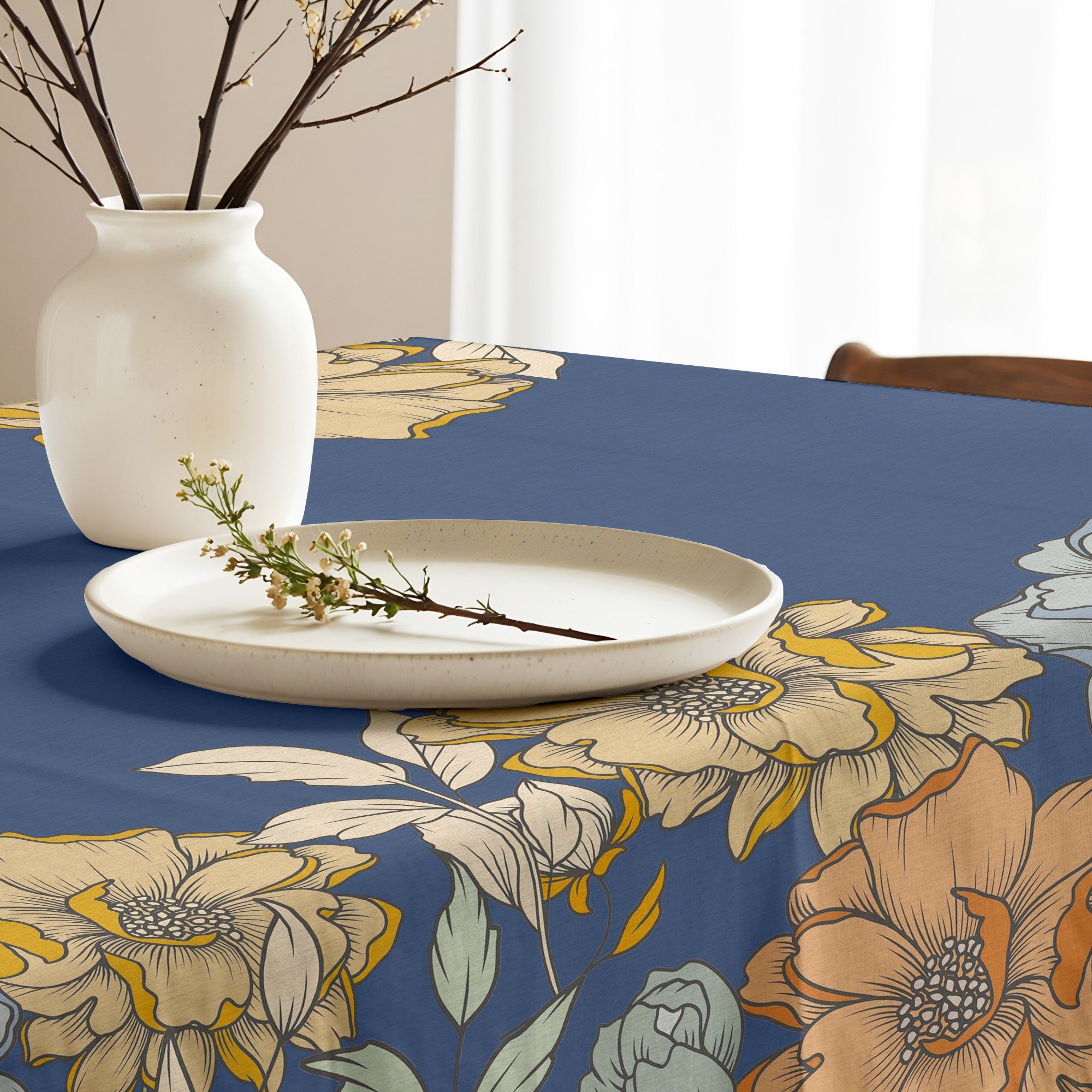 Mantel de tela Big Flowers 4 Marino 160