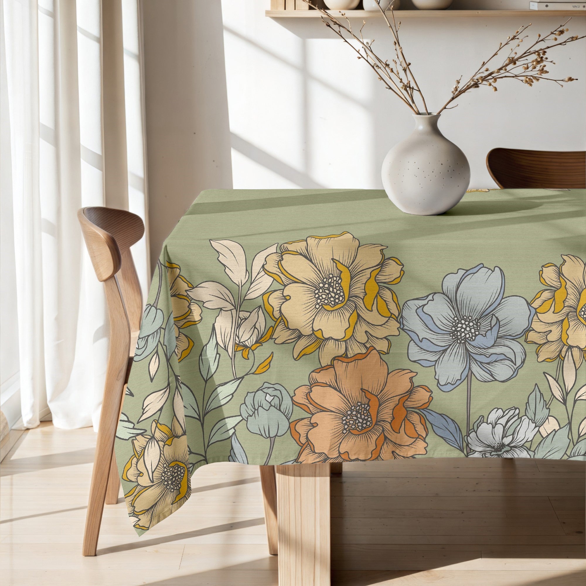 Mantel antimanchas Big Flowers 6 Verde 160